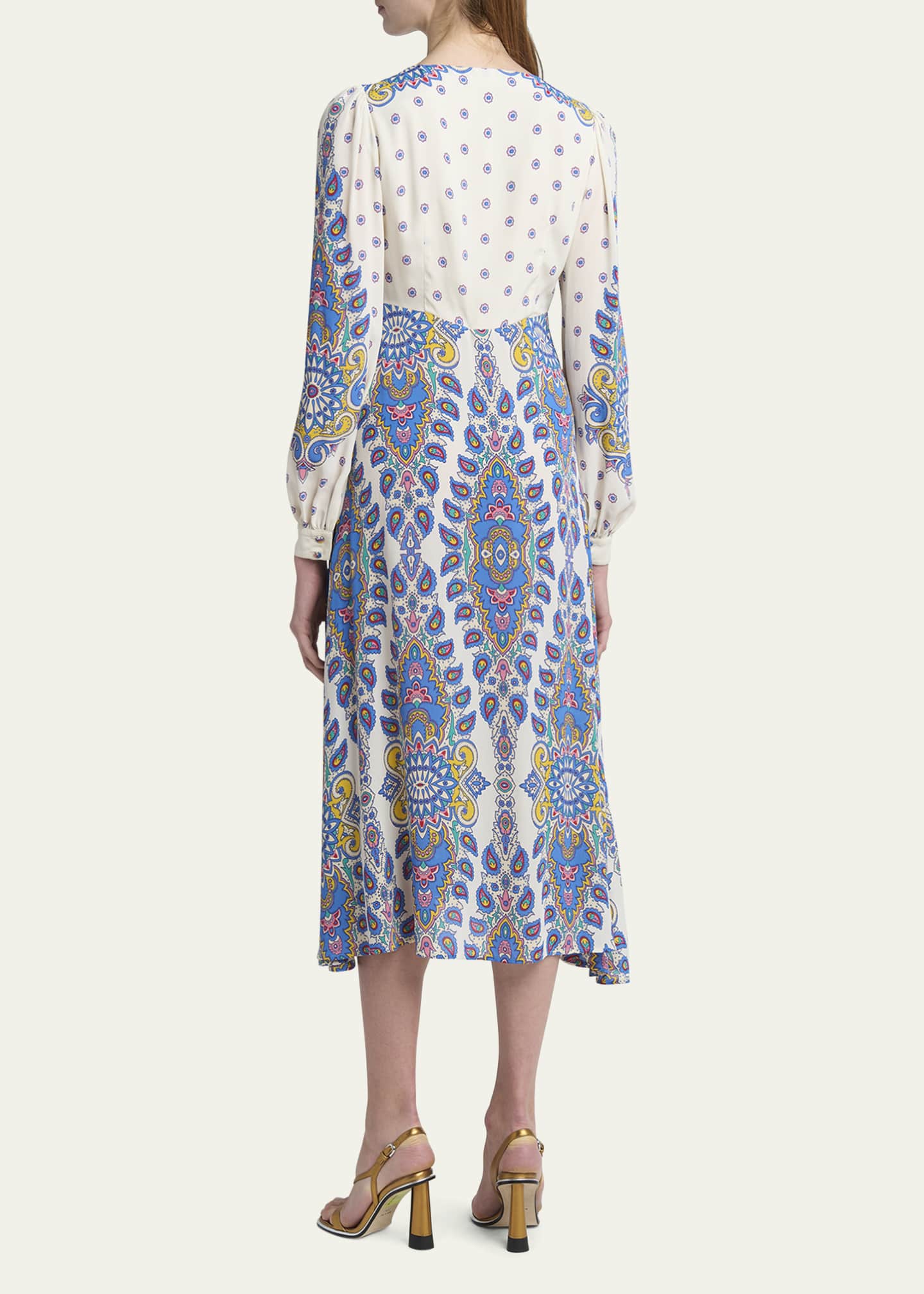 Etro Paisley V-Neck Midi Dresses Image 3 of 5
