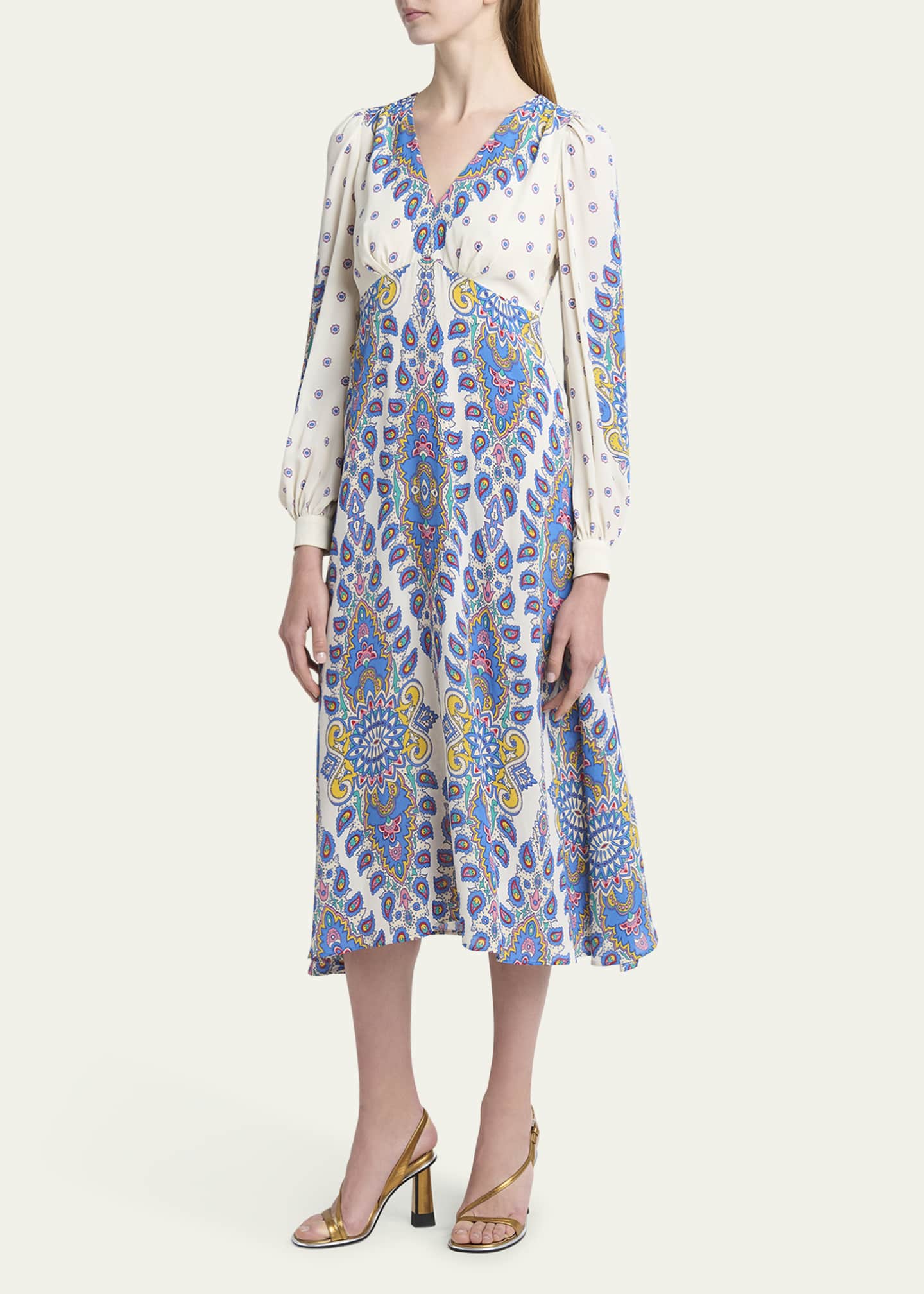 Etro Paisley V-Neck Midi Dresses Image 4 of 5