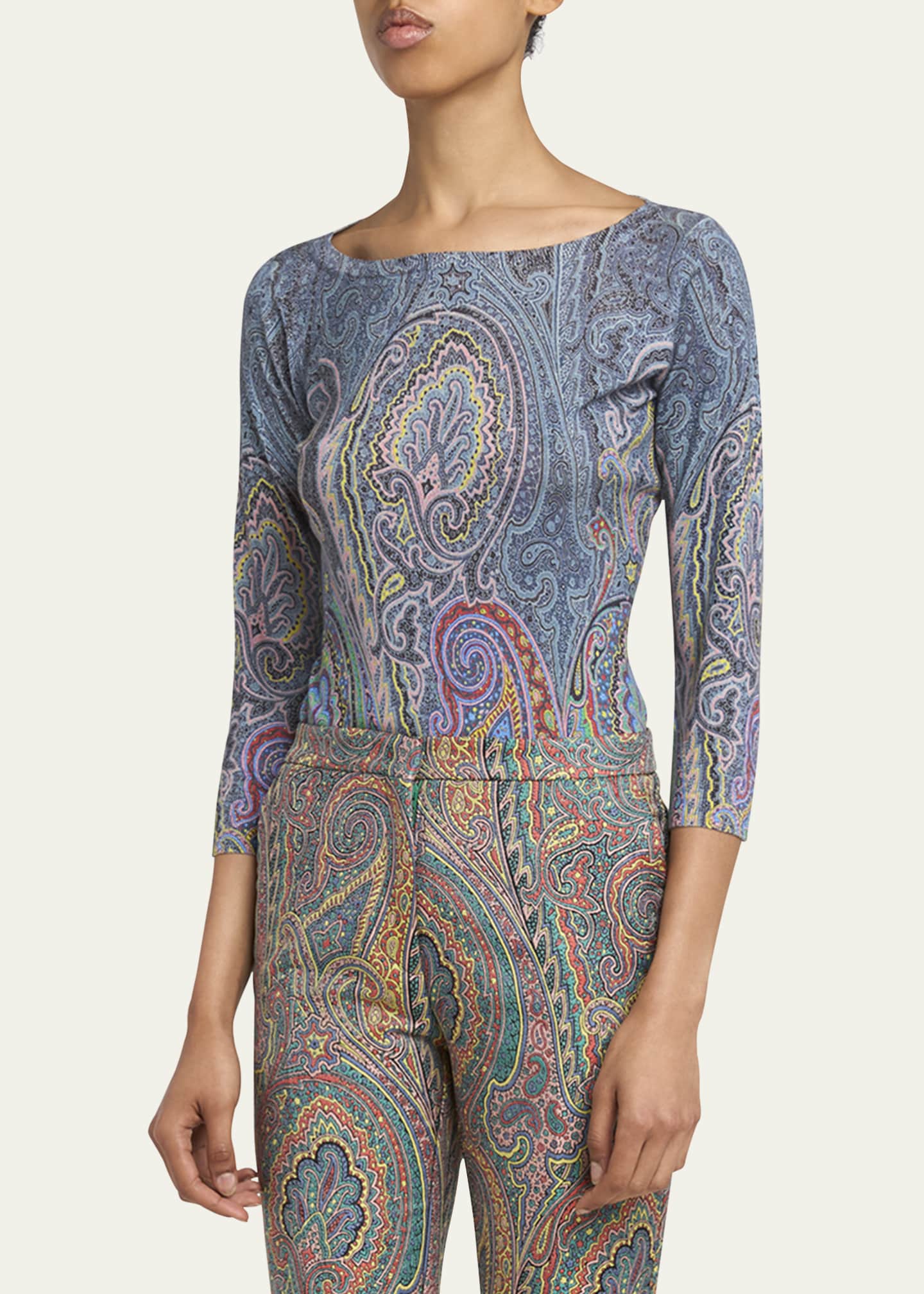 Etro Paisley Three-Quarter Sleeve Cashmere Top Image 4 of 5