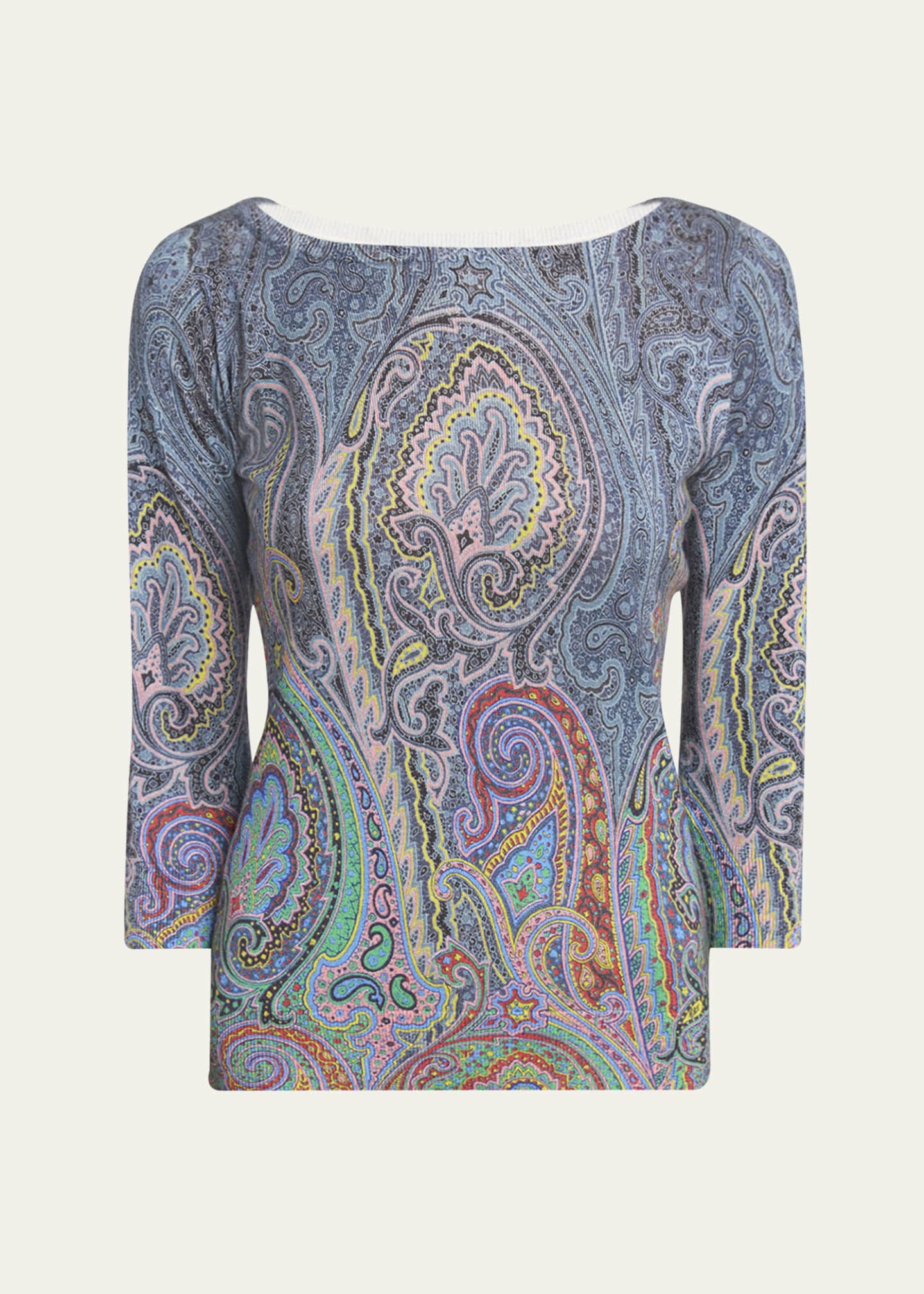Etro Paisley Three-Quarter Sleeve Cashmere Top Image 1 of 5