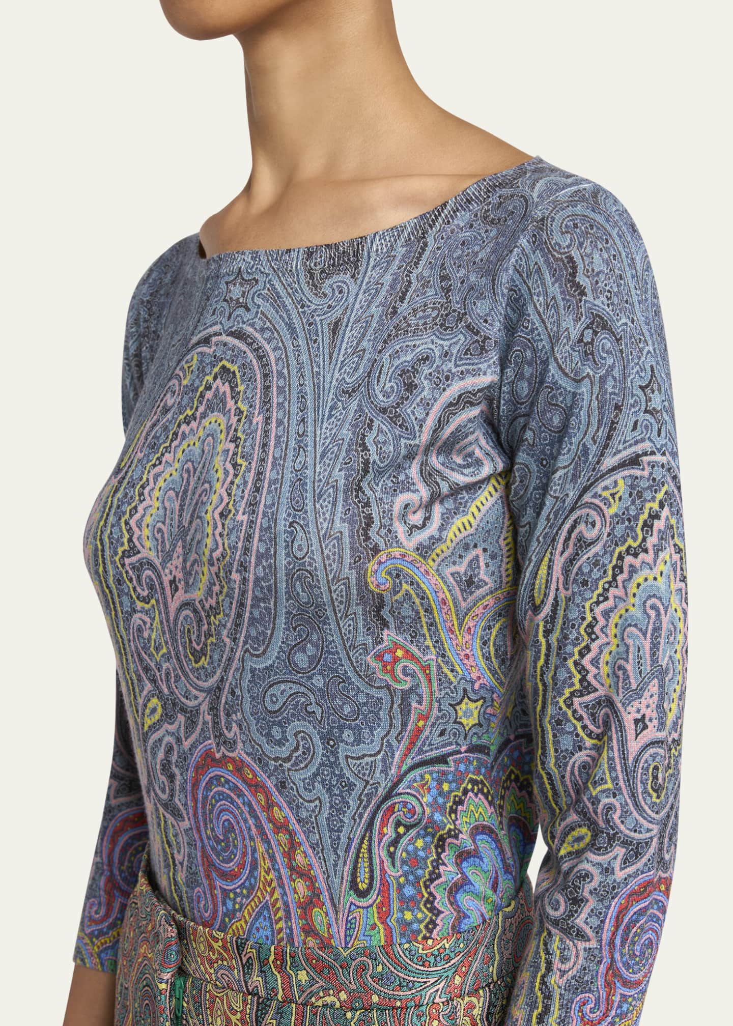 Etro Paisley Three-Quarter Sleeve Cashmere Top Image 5 of 5