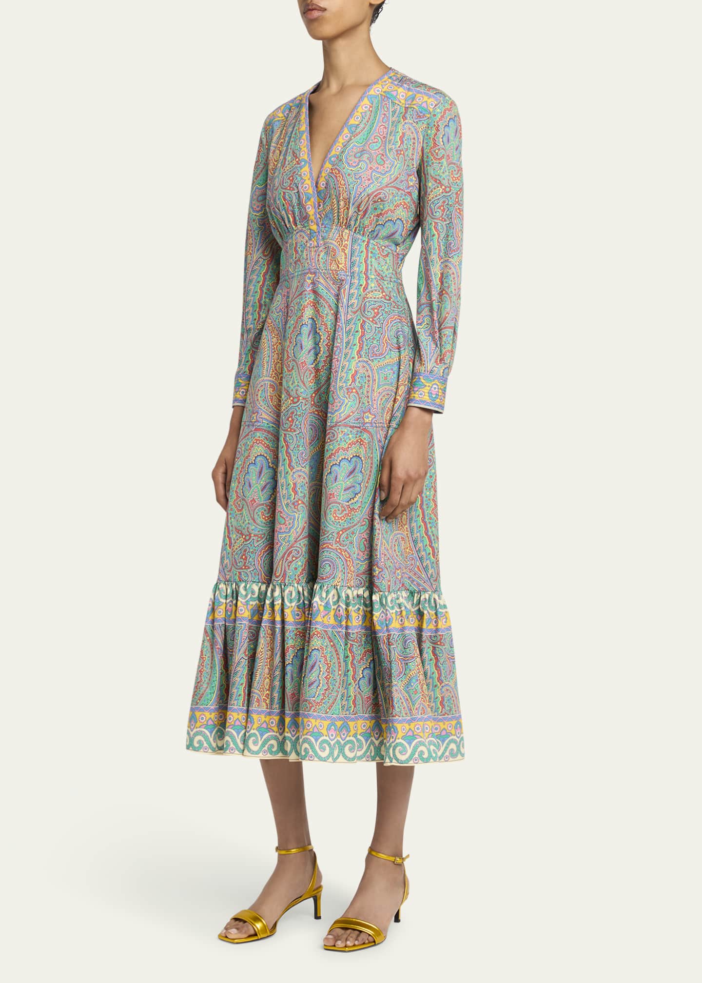 Etro Paisley V-Neck Midi Dress Image 4 of 5