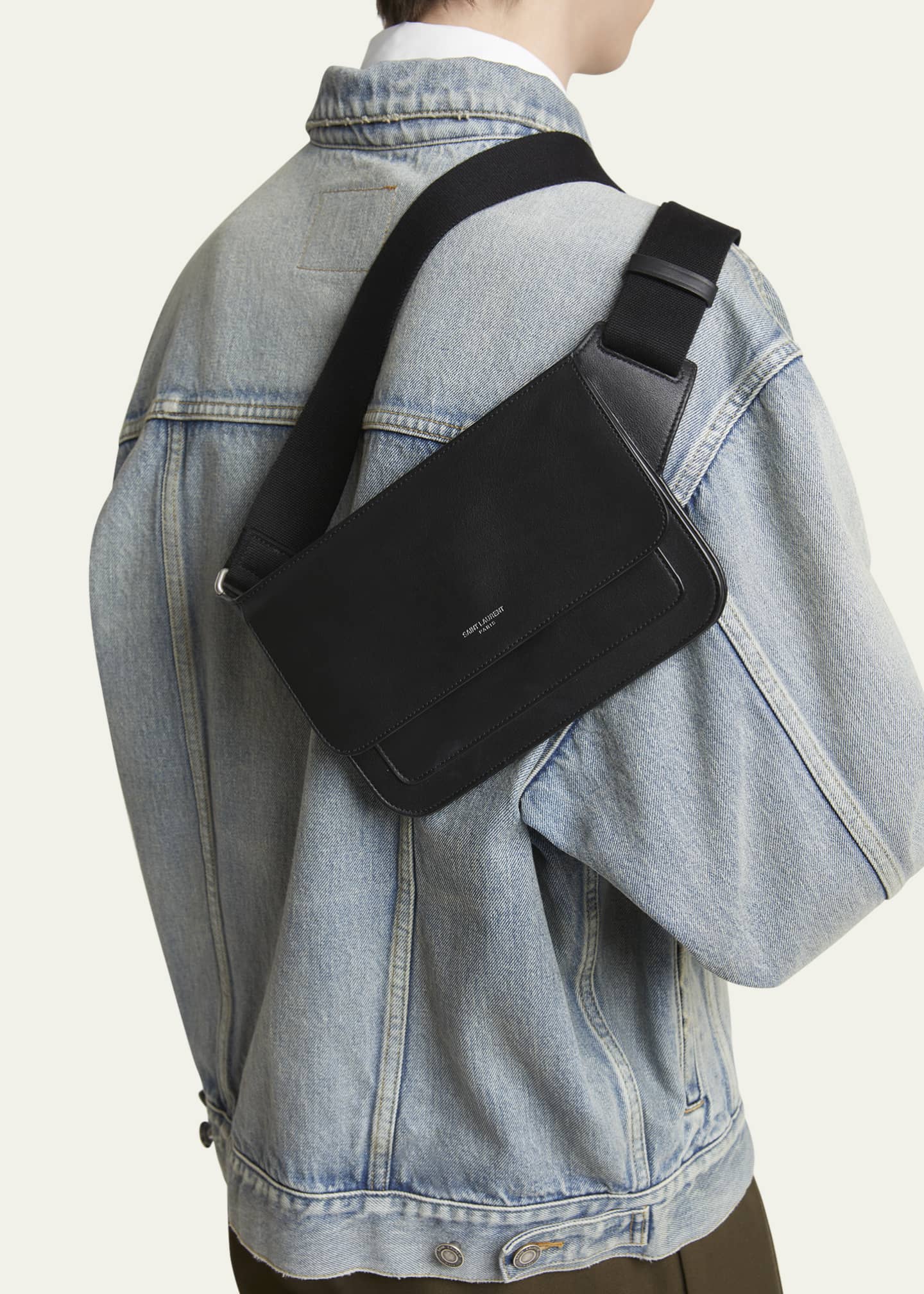 Saint Laurent Men's New Line Leather Belt Bag Image 2 of 5