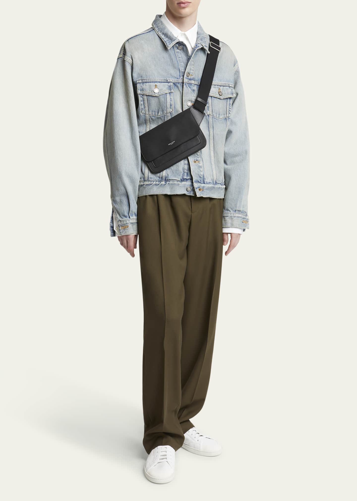 Saint Laurent Men's New Line Leather Belt Bag Image 5 of 5