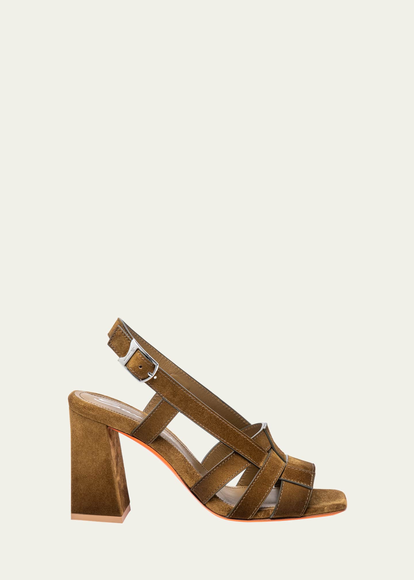 Santoni Venere Caged Suede Block-Heel Sandals