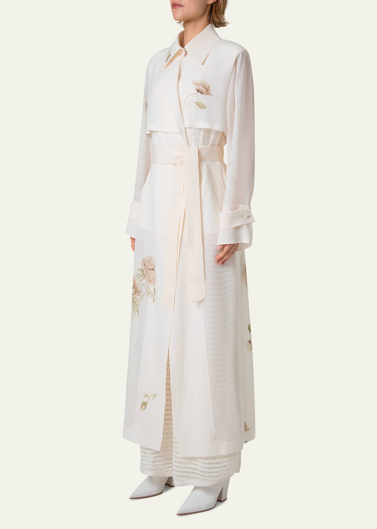 アクリス　AKRIS ロングトレンチ Akris Haider Floral-Print Silk Crepe Trench Coat - Bergdorf
