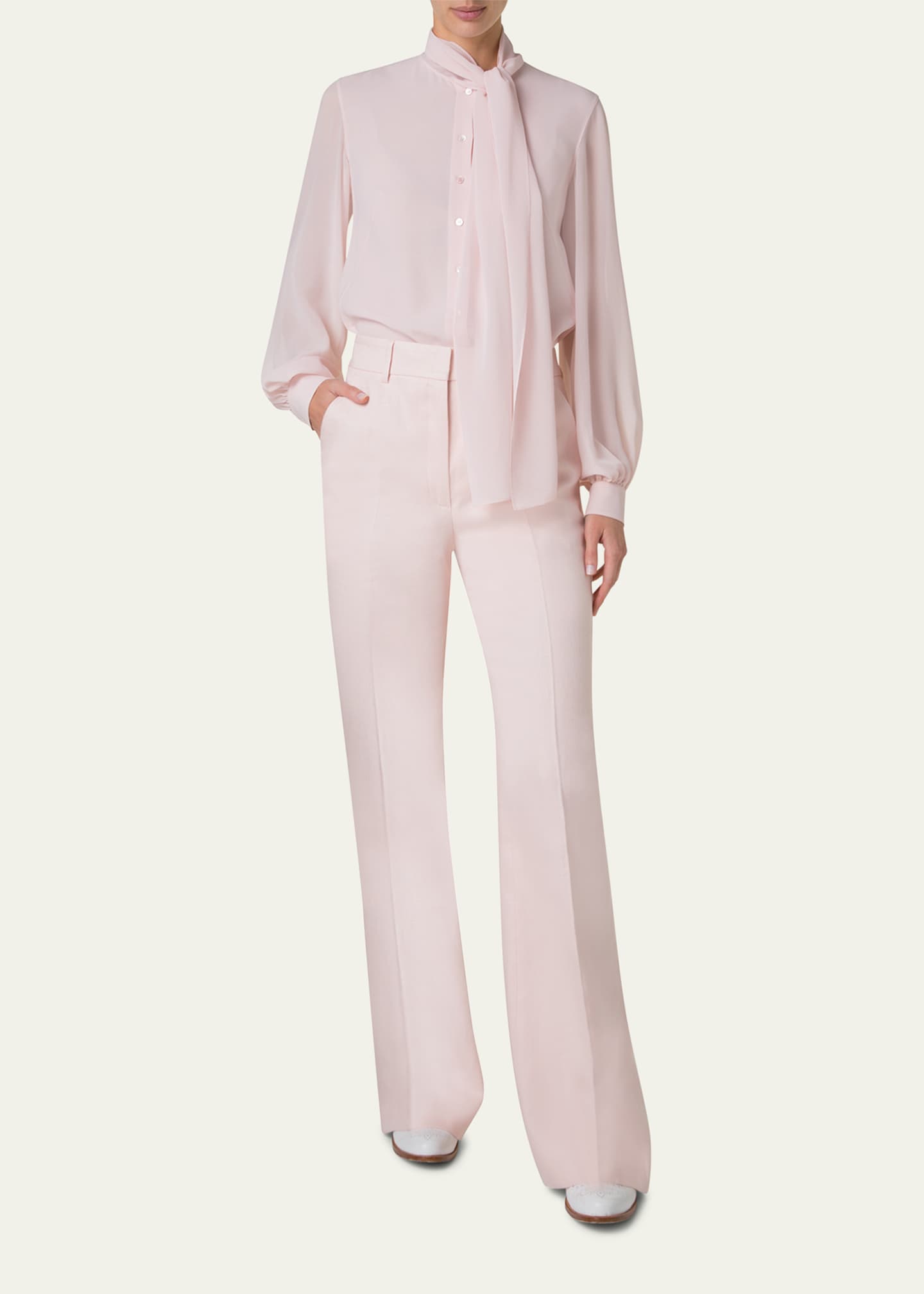 Akris Button-Down Silk Georgette Scarf Blouse Image 2 of 5