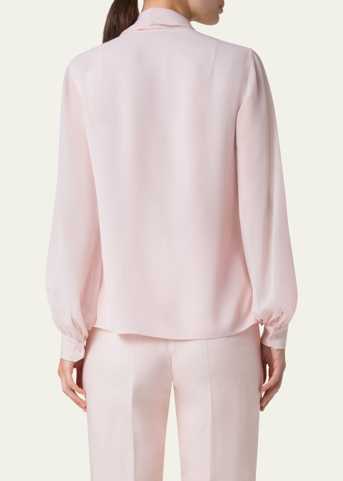 Akris Button-Down Silk Georgette Scarf Blouse Image 3 of 5