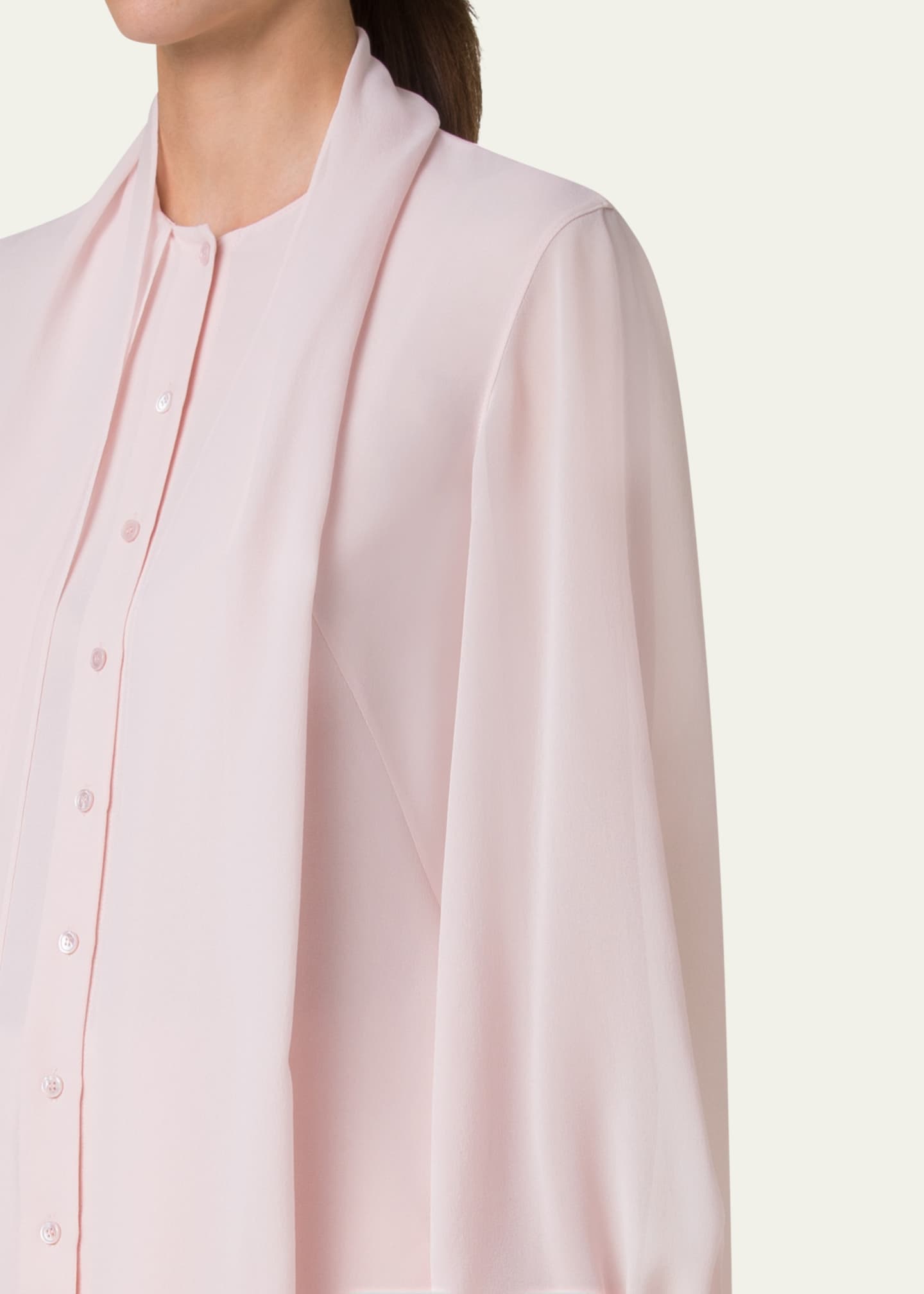 Akris Button-Down Silk Georgette Scarf Blouse Image 5 of 5