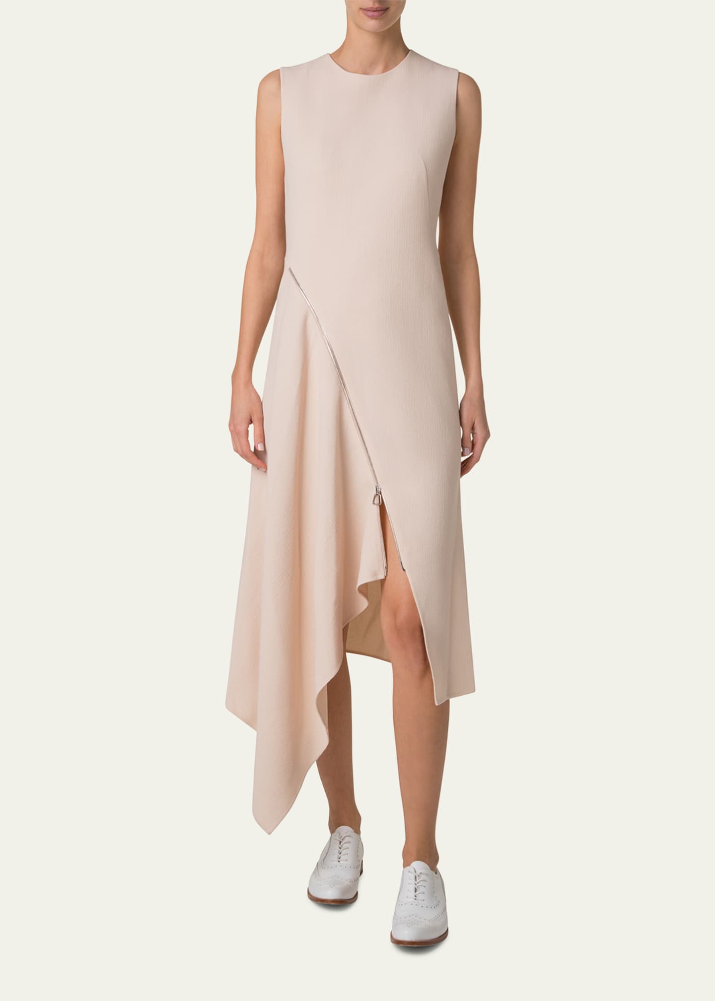 Akris High-Low Zip Wool Crepe Midi Dress Image 2 of 5