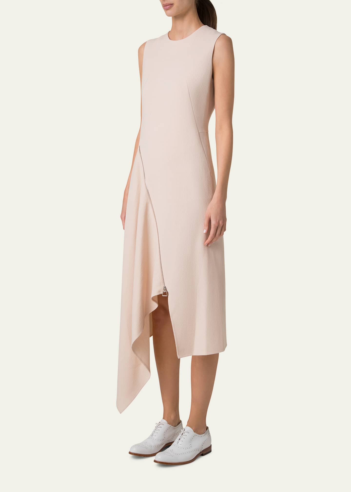 Akris High-Low Zip Wool Crepe Midi Dress Image 4 of 5