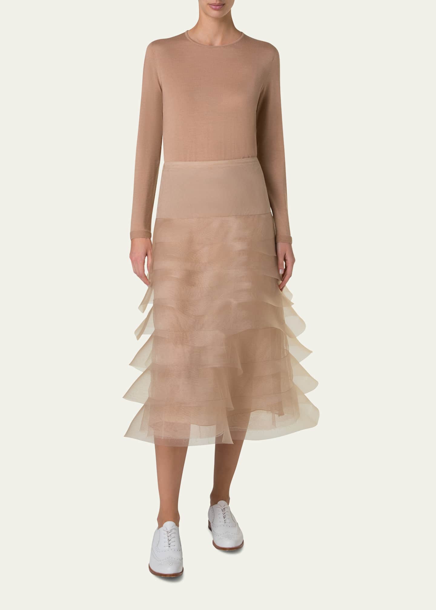 Akris Ruffle Tulle Midi Skirt Image 2 of 5