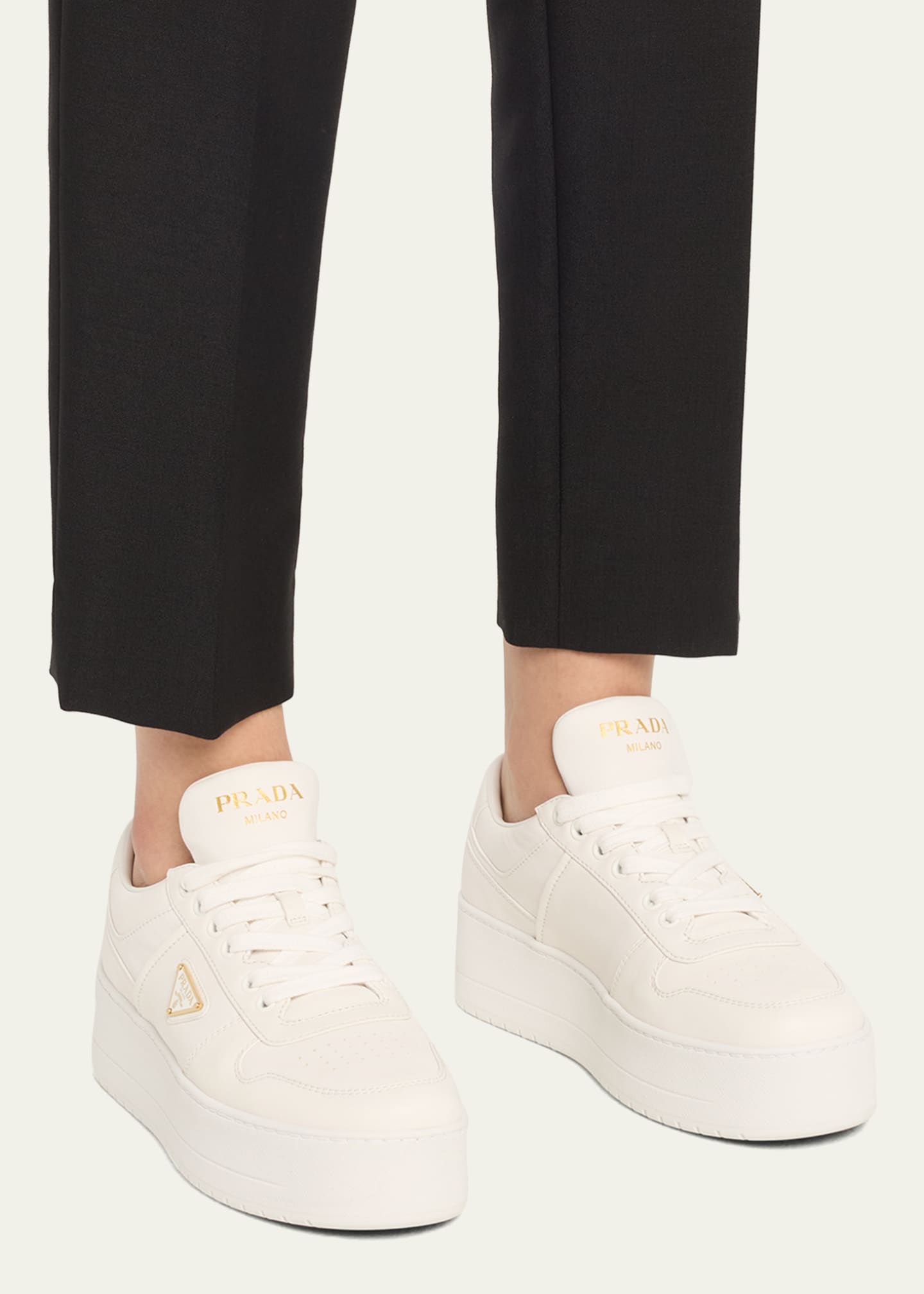Prada Downtown Leather Low-Top Platform Sneakers Image 2 of 6