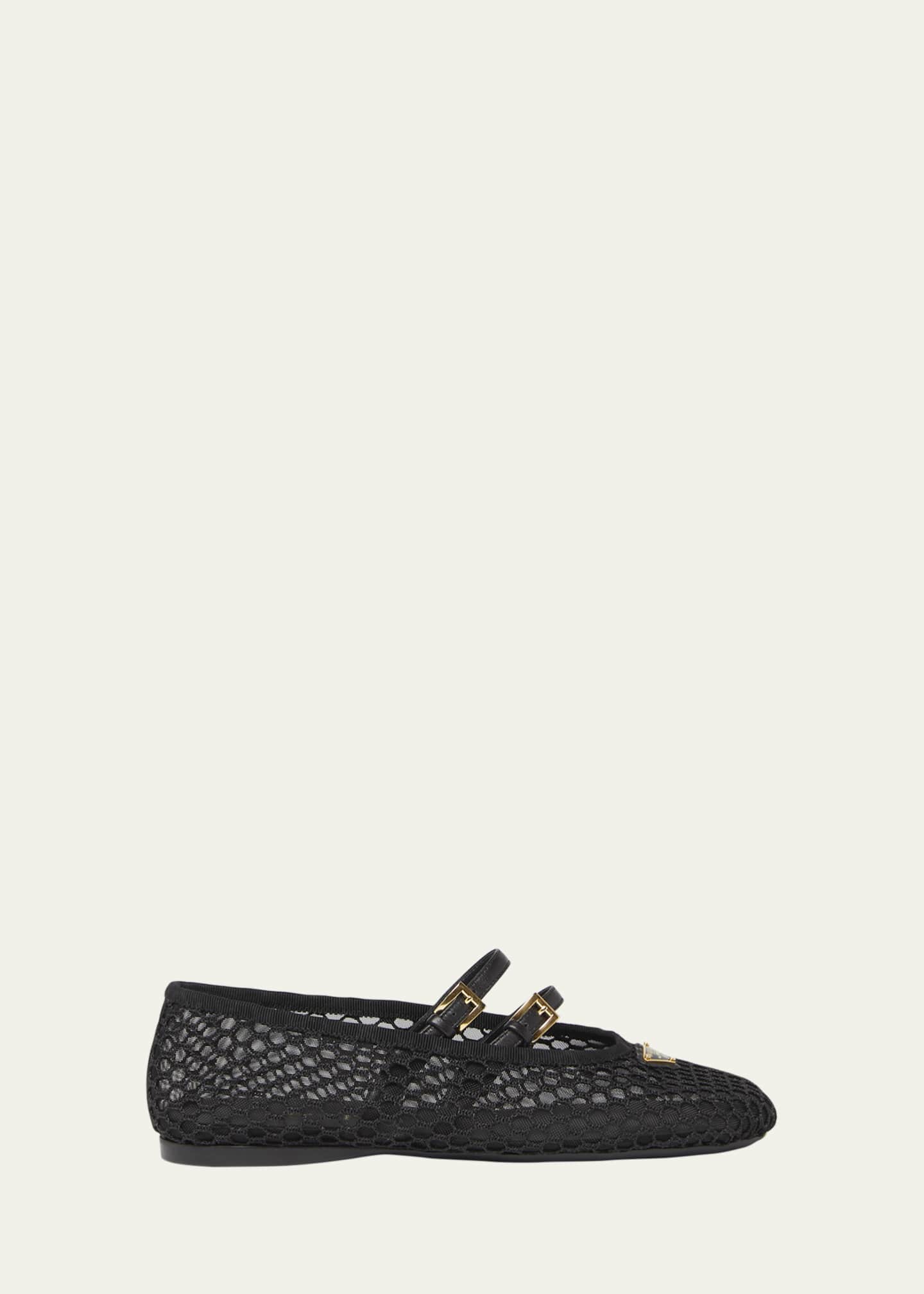 Prada Mesh Double Buckle Ballet Flats Image 1 of 3