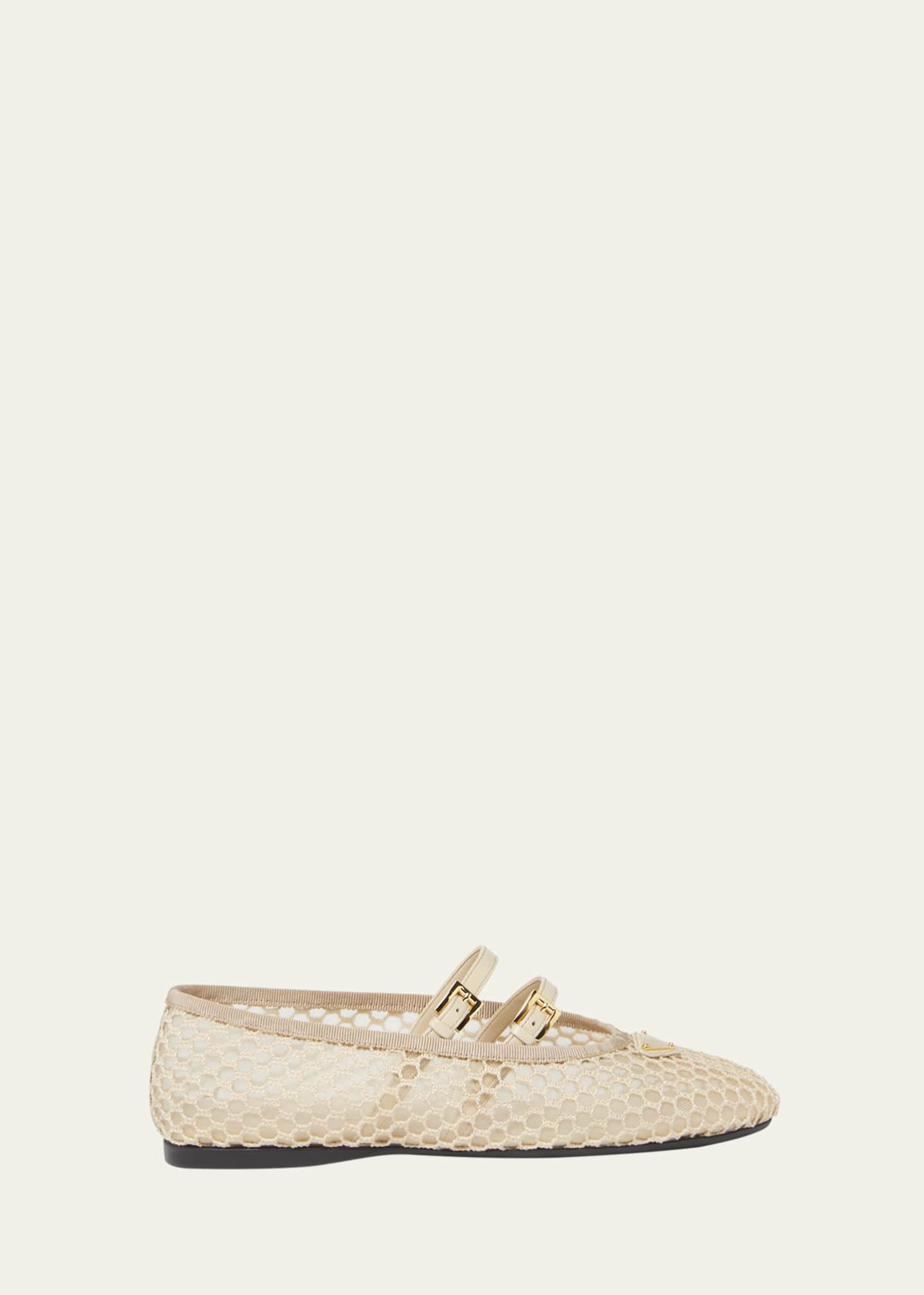 Prada Mesh Double Buckle Ballet Flats Image 1 of 3