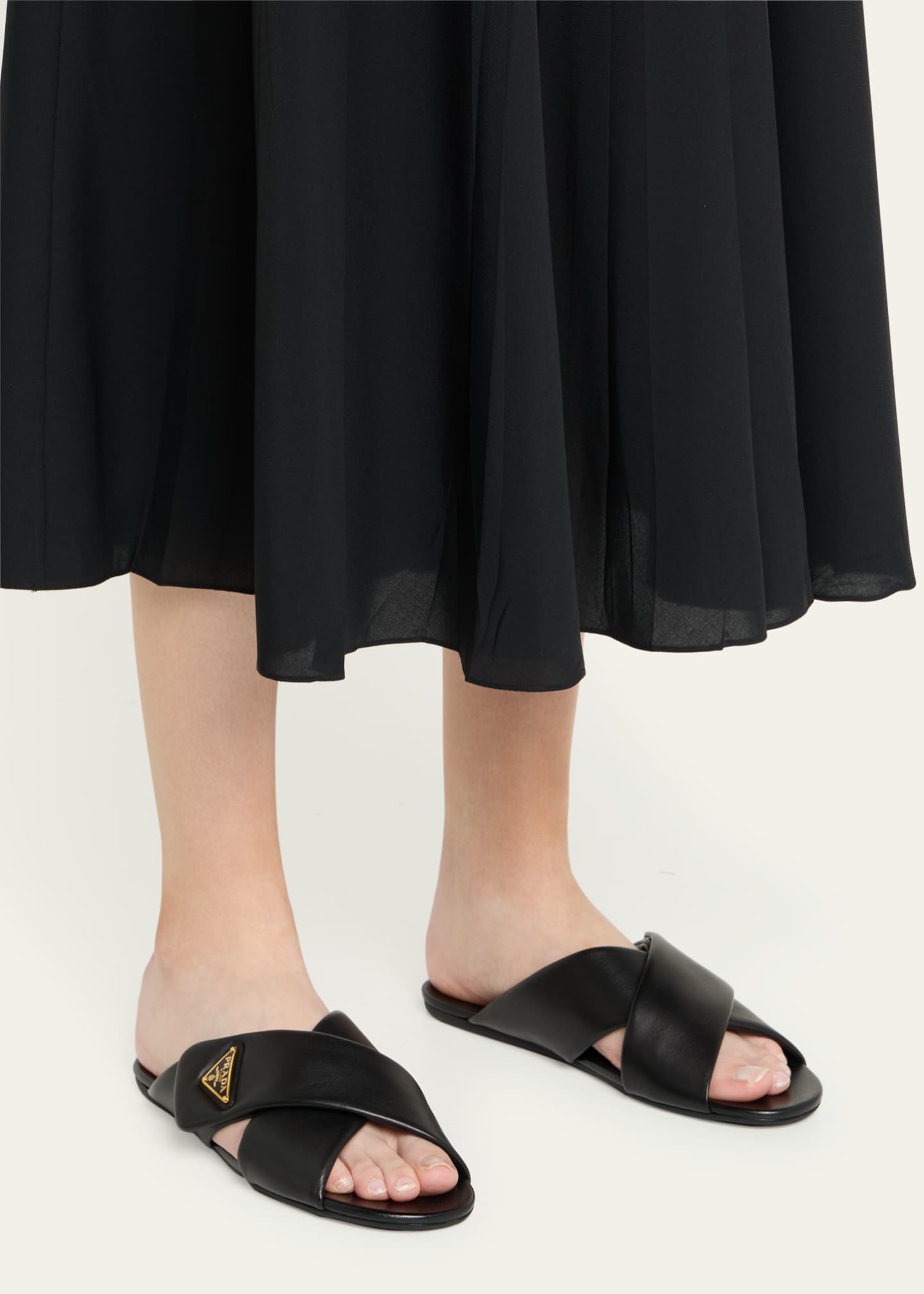 Prada Padded Leather Crisscross Flat Sandals Image 2 of 6