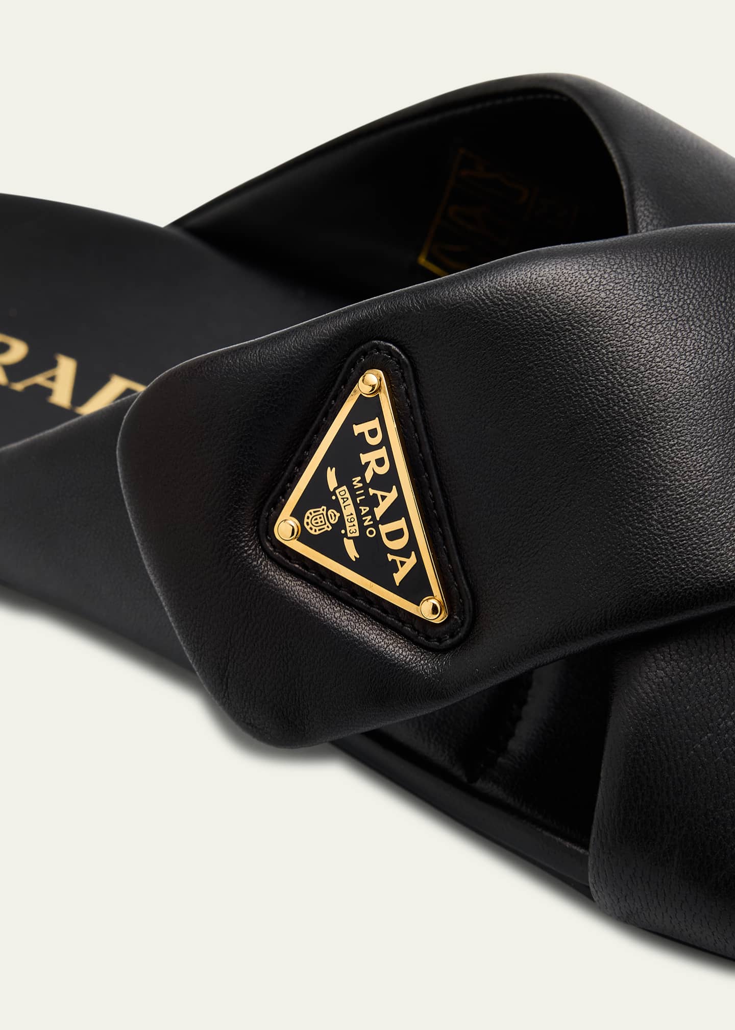 Prada Padded Leather Crisscross Flat Sandals Image 6 of 6