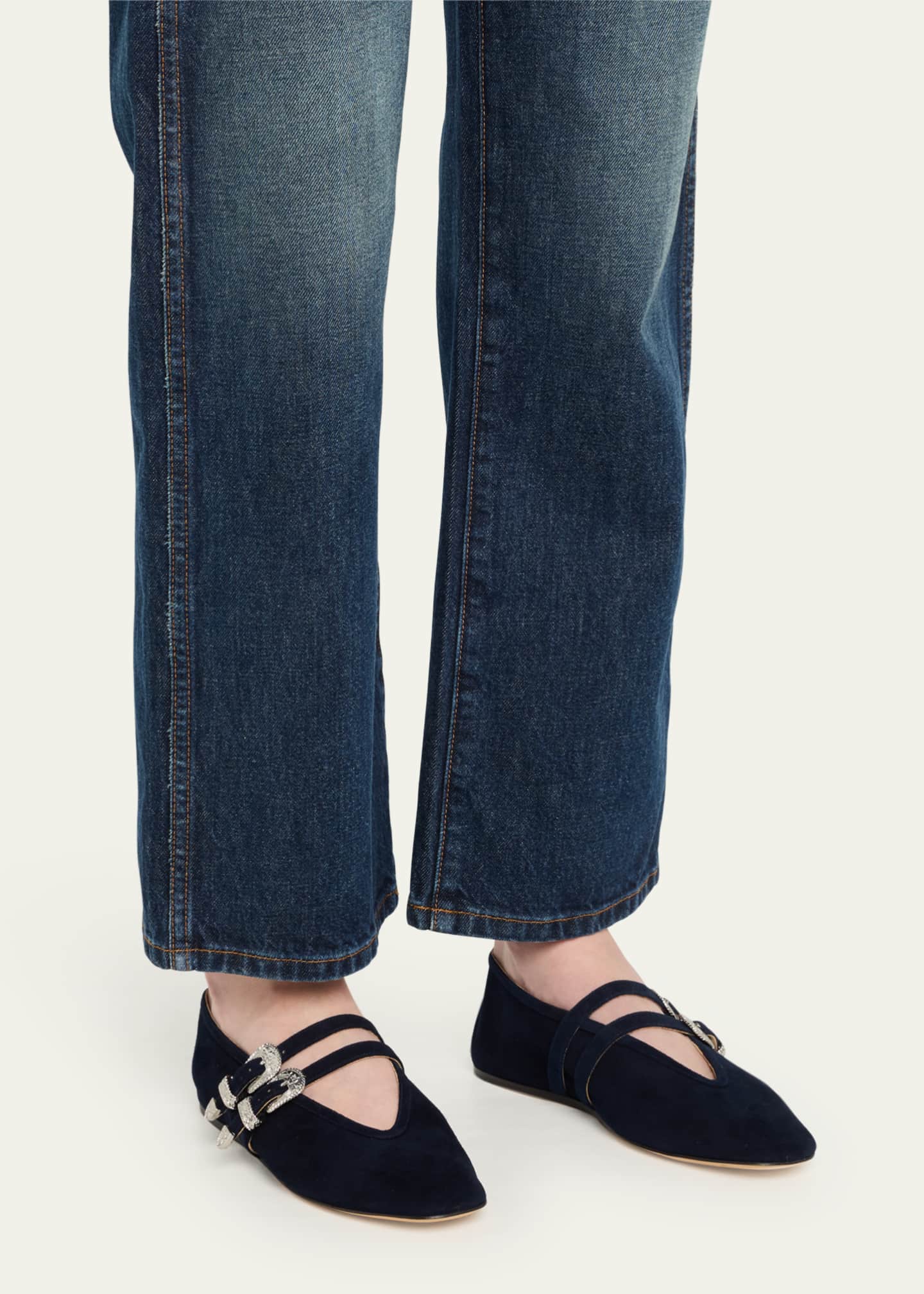 Le Monde Beryl Claudia Suede Western-Buckle Ballerina Flats Image 2 of 6
