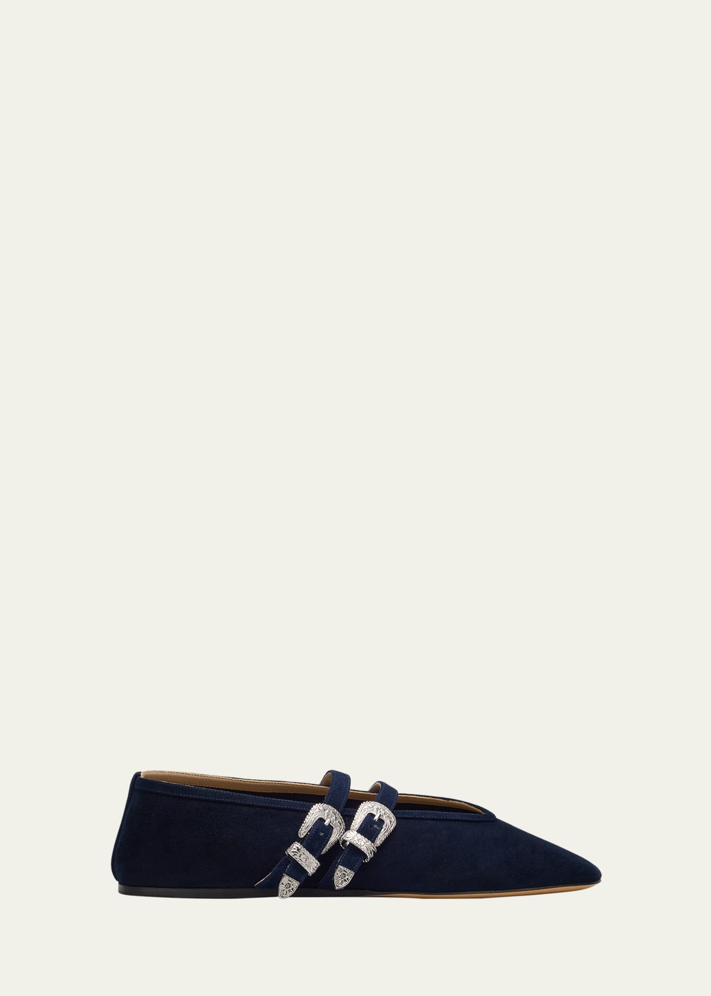 Le Monde Beryl Claudia Suede Western-Buckle Ballerina Flats Image 1 of 6