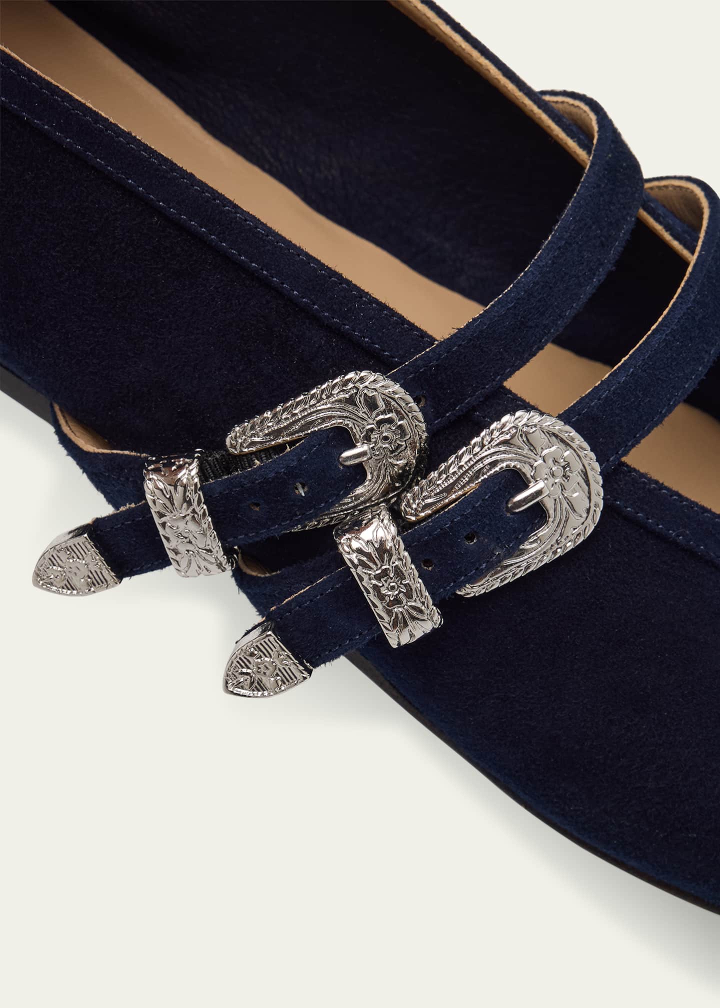 Le Monde Beryl Claudia Suede Western-Buckle Ballerina Flats Image 5 of 6