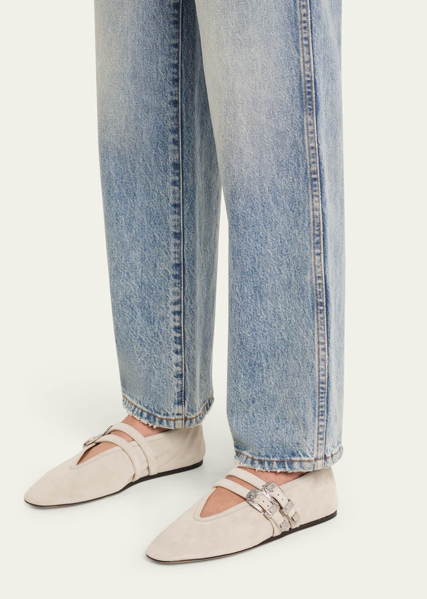 Le Monde Beryl Claudia Suede Western-Buckle Ballerina Flats Image 2 of 6