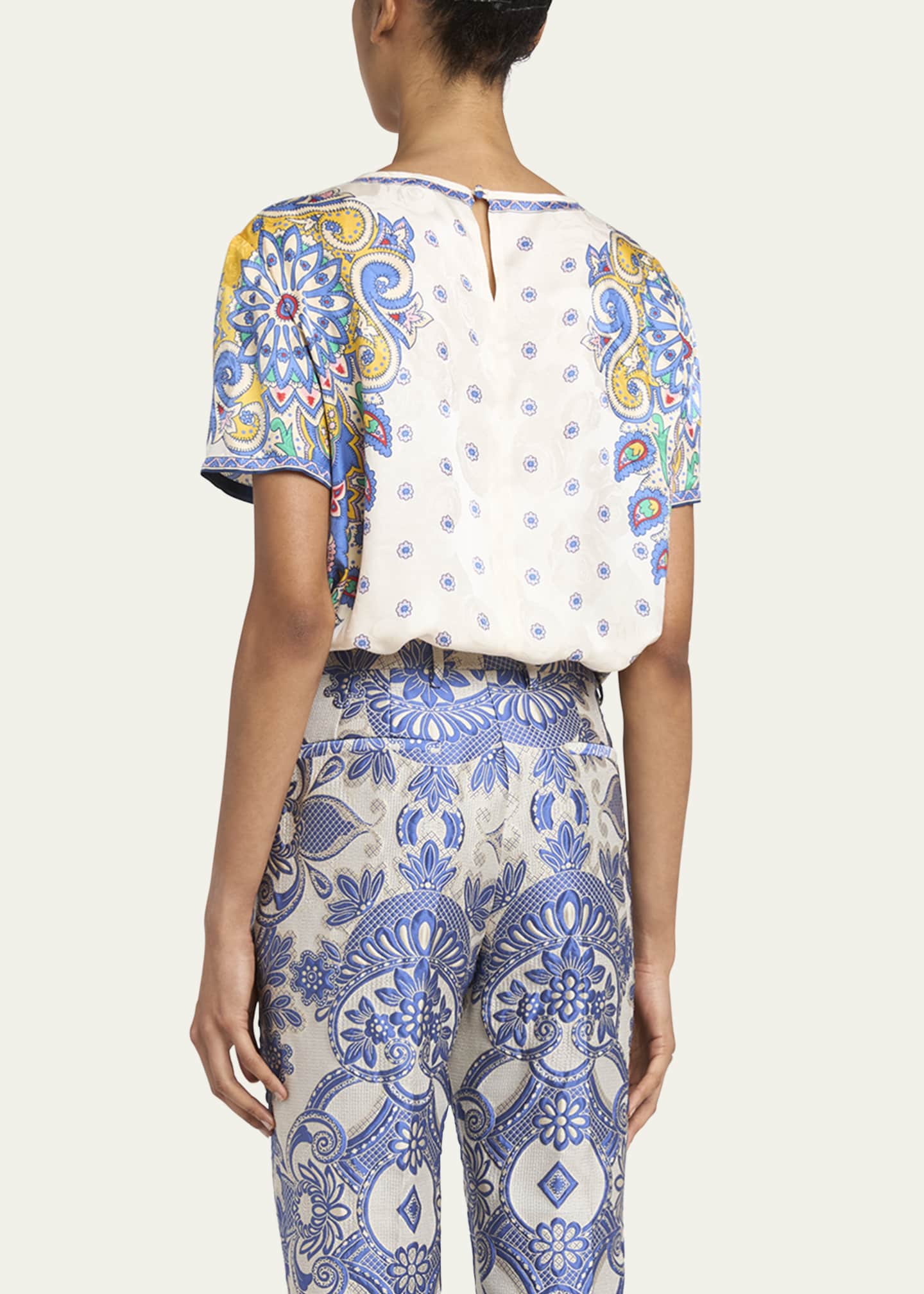 Etro Short-Sleeve Paisley-Print Top Image 3 of 5