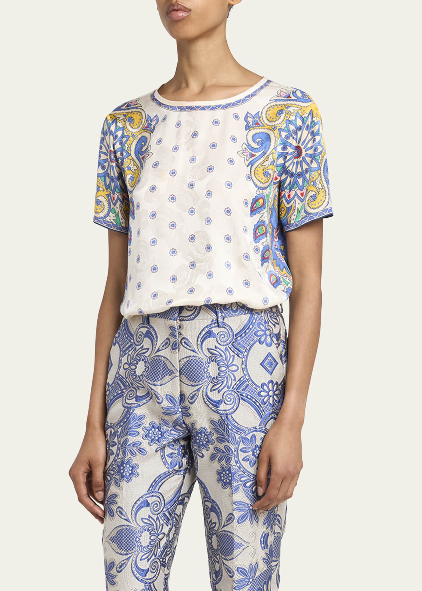 Etro Short-Sleeve Paisley-Print Top Image 4 of 5