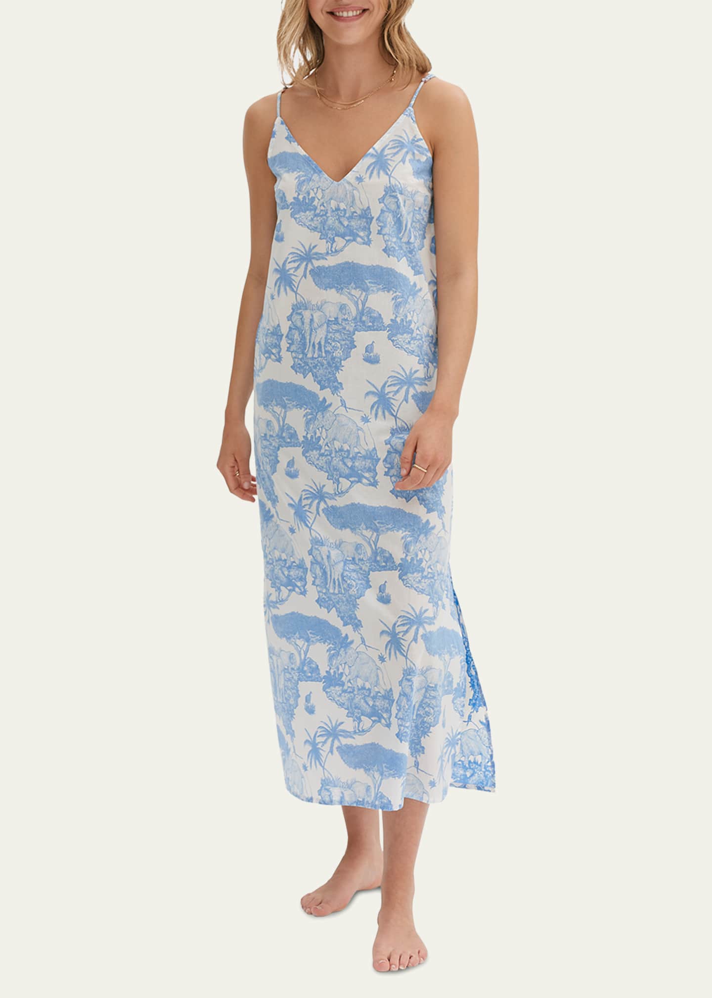 Desmond & Dempsey Toile-Print Cotton Slip Nightie Image 2 of 4