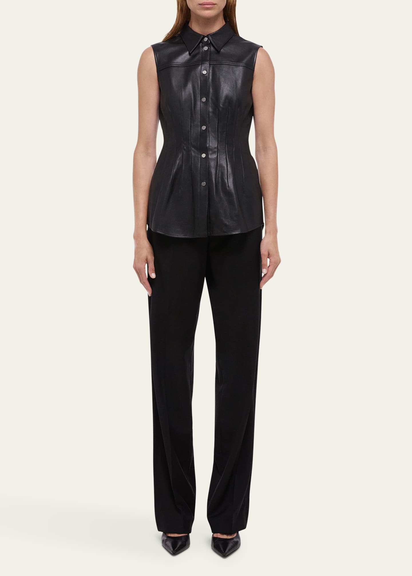 Helmut Lang Sleeveless Darted Leather Shirt Image 2 of 4