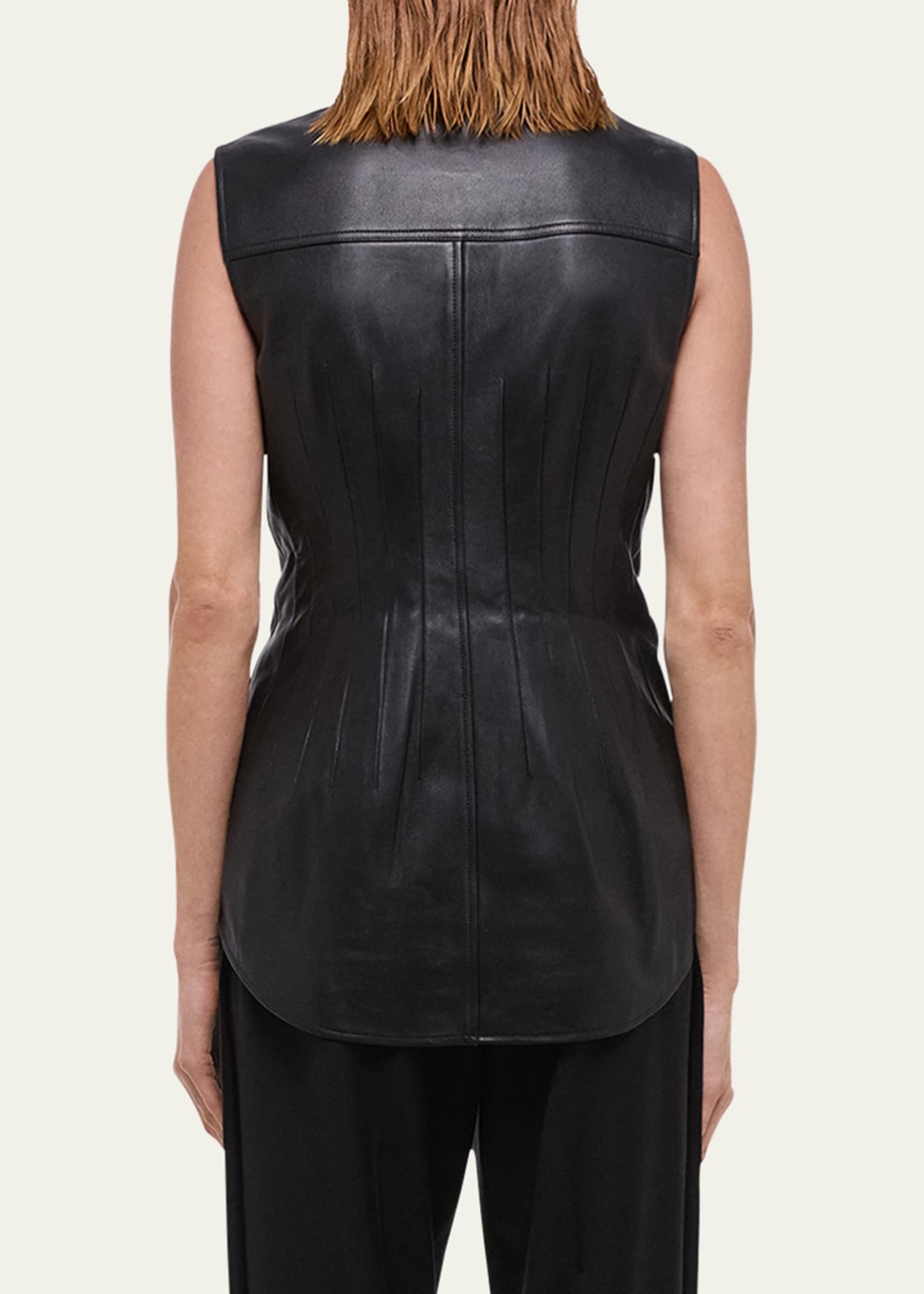 Helmut Lang Sleeveless Darted Leather Shirt Image 3 of 4