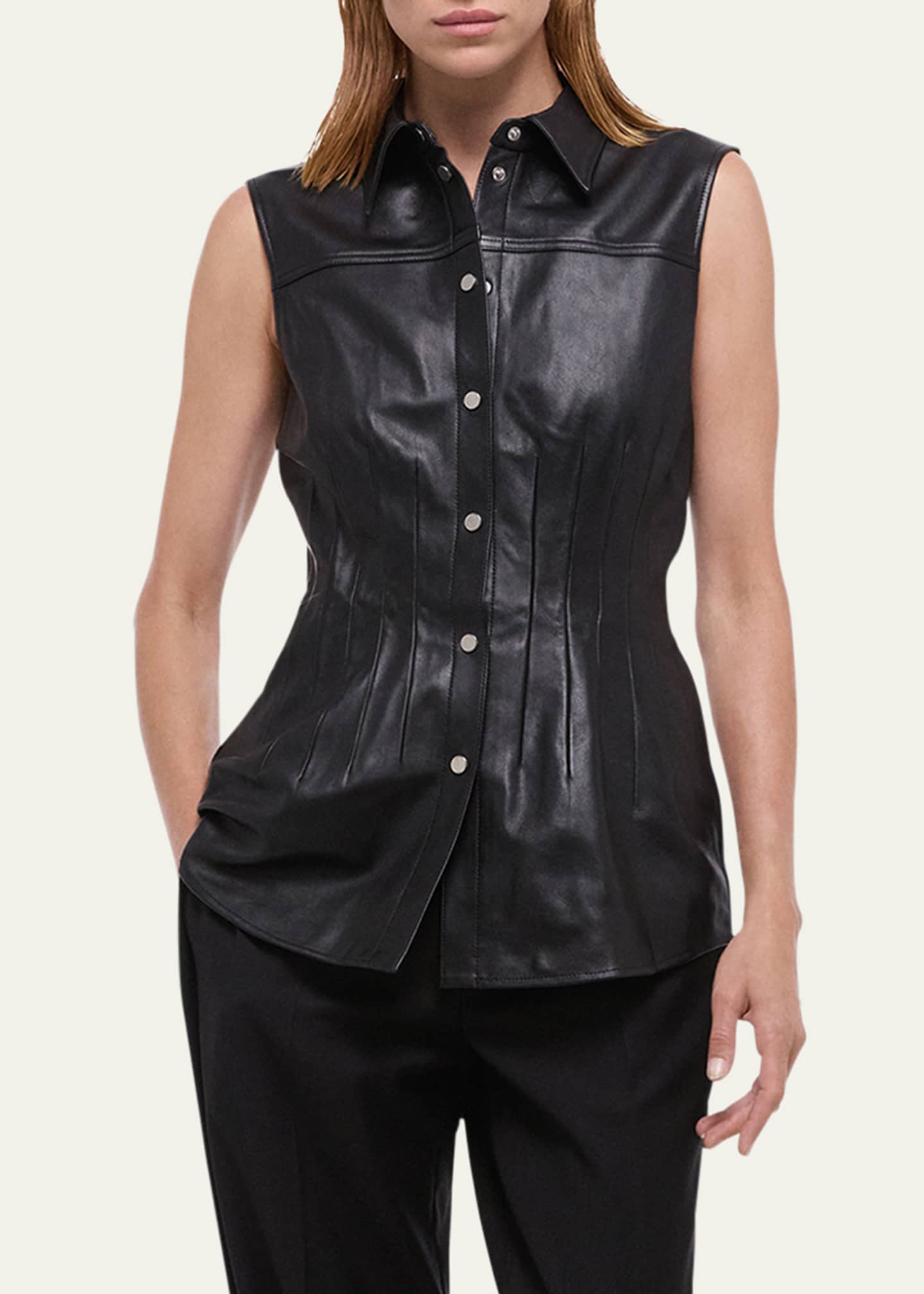 Helmut Lang Sleeveless Darted Leather Shirt Image 4 of 4