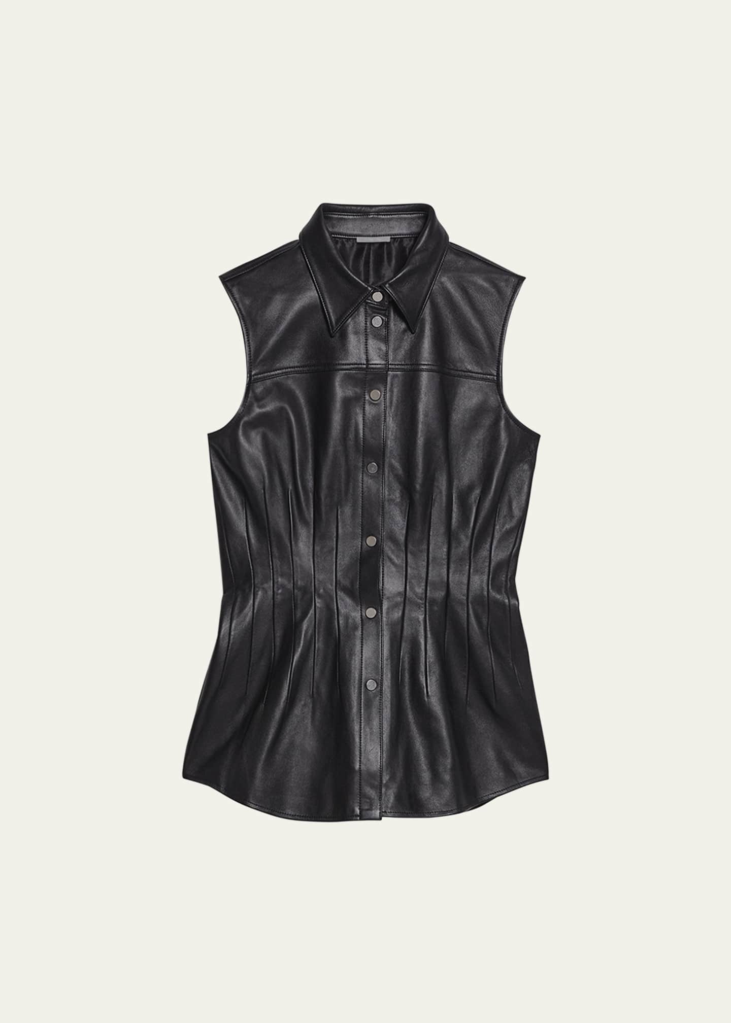 Helmut Lang Sleeveless Darted Leather Shirt Image 1 of 4