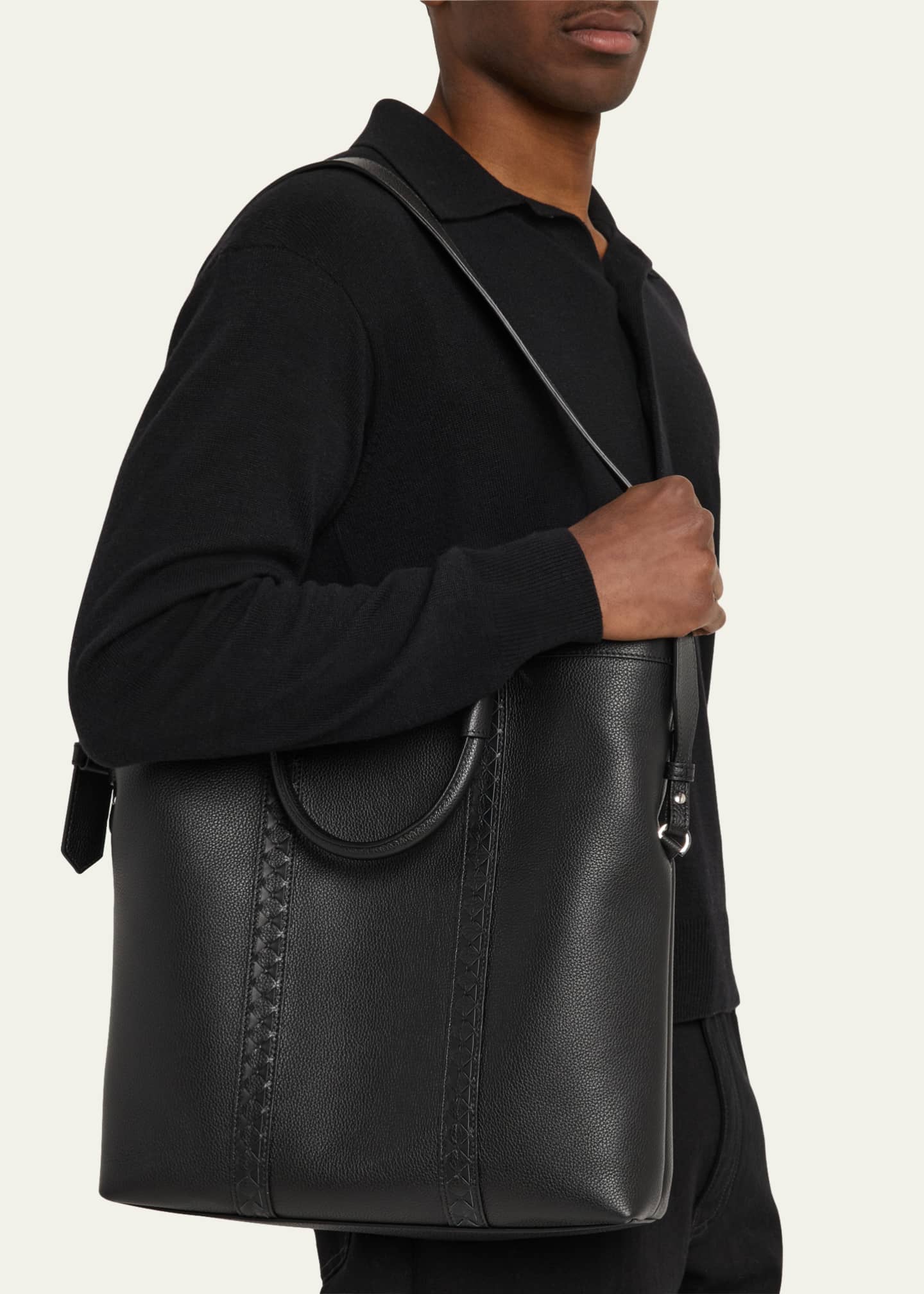 Serapian Men's Cachemire Leather Foldable Tote Bag Image 2 of 6