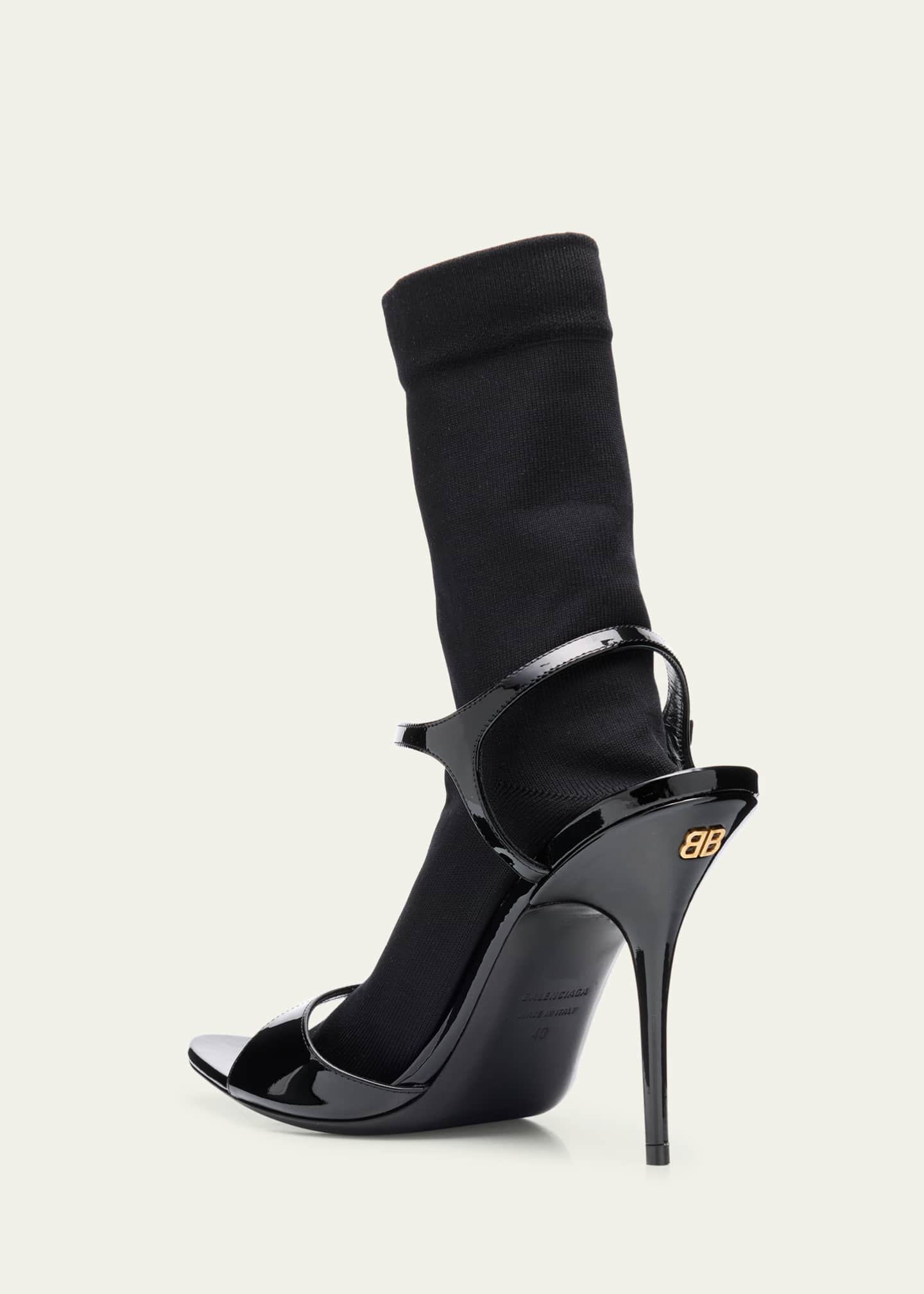 【BALENCIAGA】Avenue Sock 110 ヒールサンダル Avenue Sock 110 patent leather sandals in black - Balenciaga