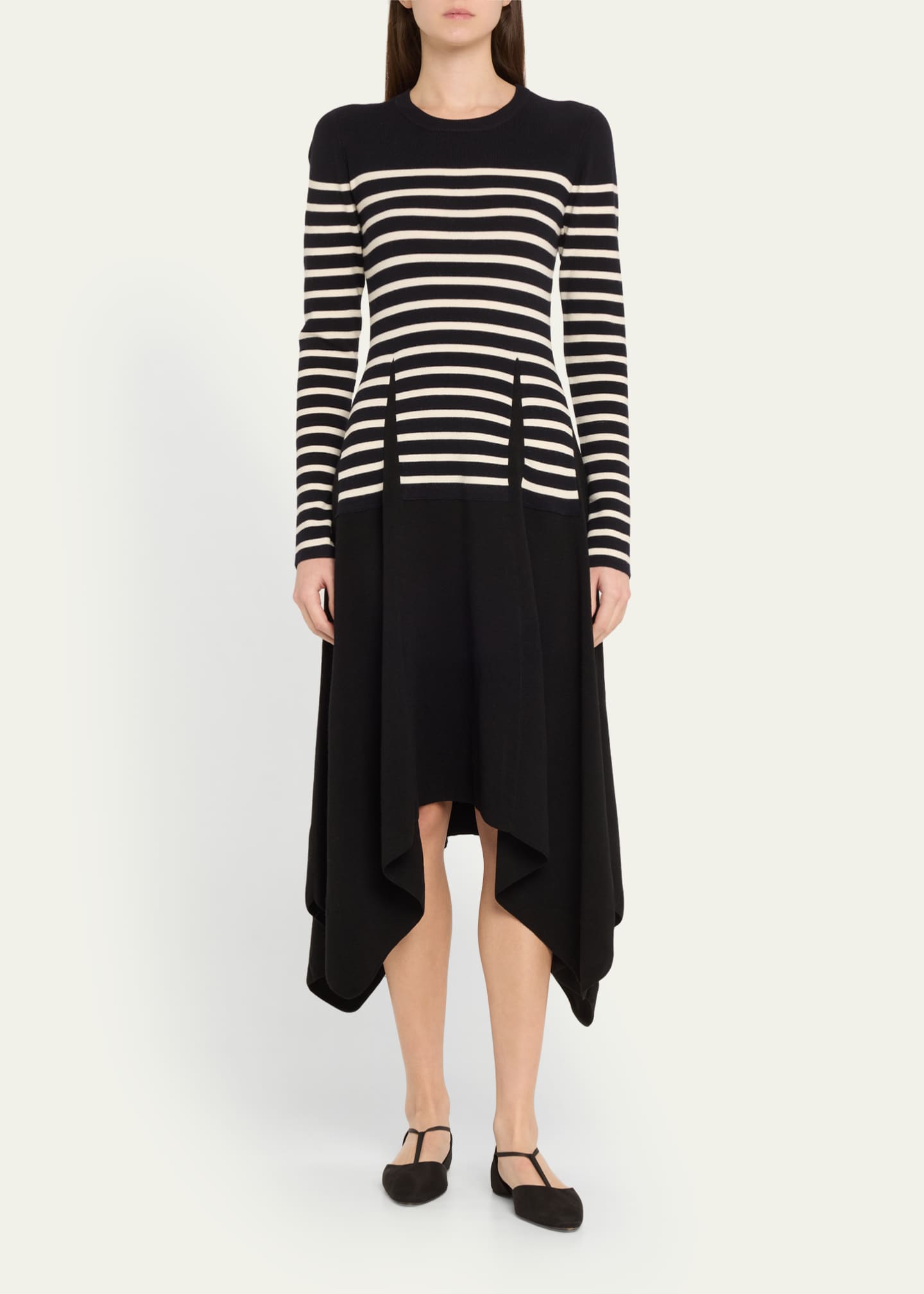 Monse Striped Long Sleeve Midi Merino Wool Dress Image 2 of 5