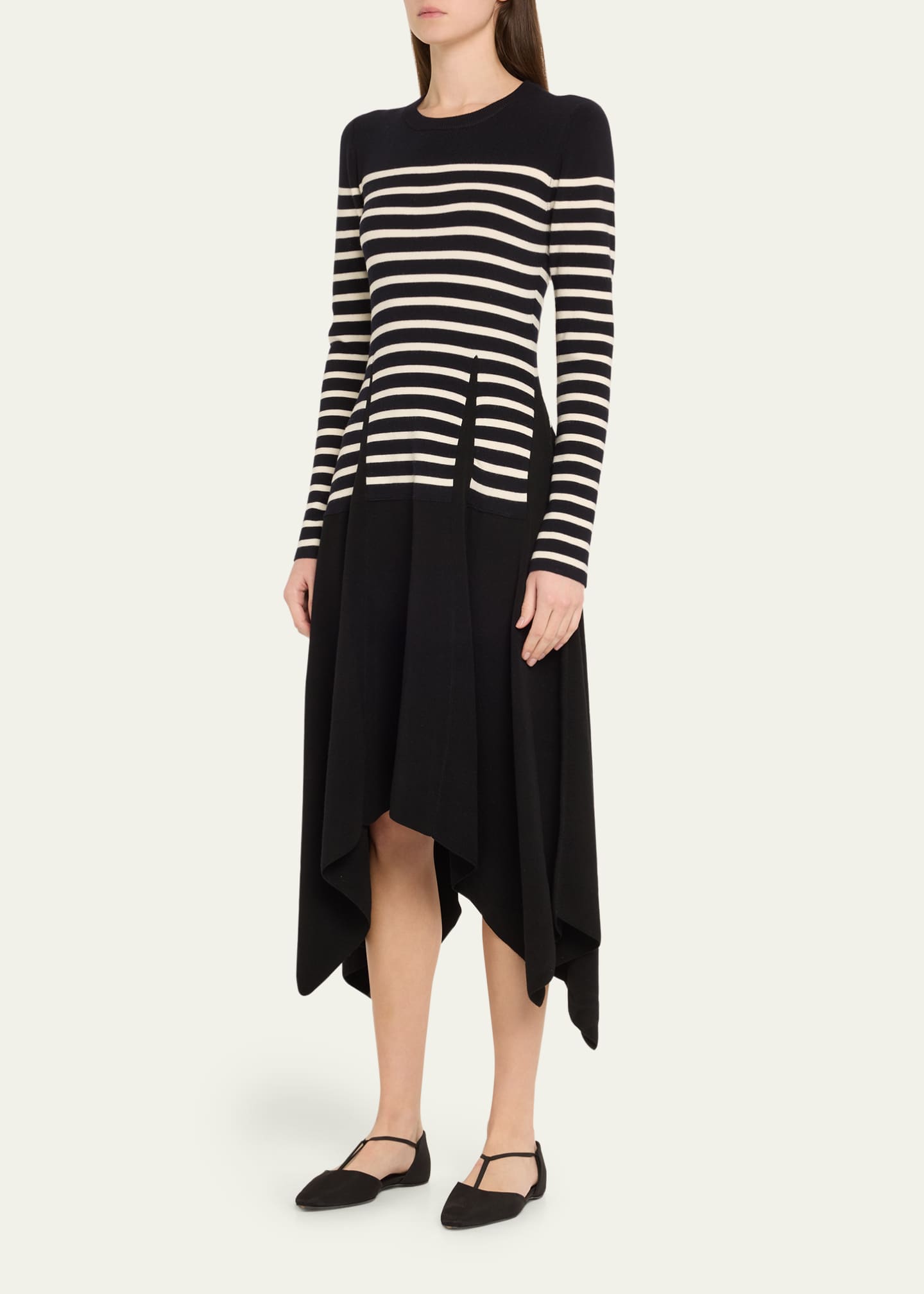 Monse Striped Long Sleeve Midi Merino Wool Dress Image 4 of 5