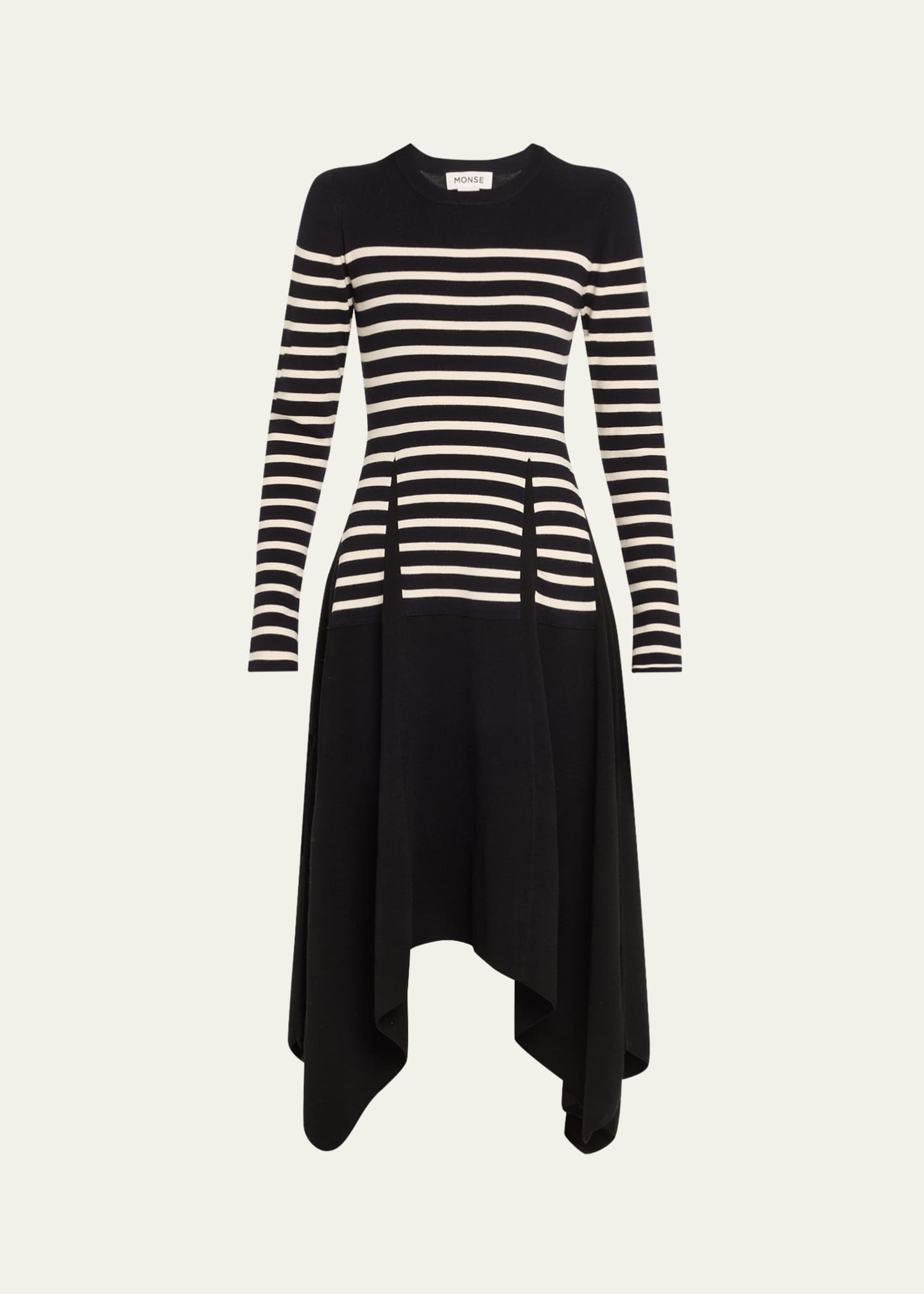 Monse Striped Long Sleeve Midi Merino Wool Dress Image 1 of 5