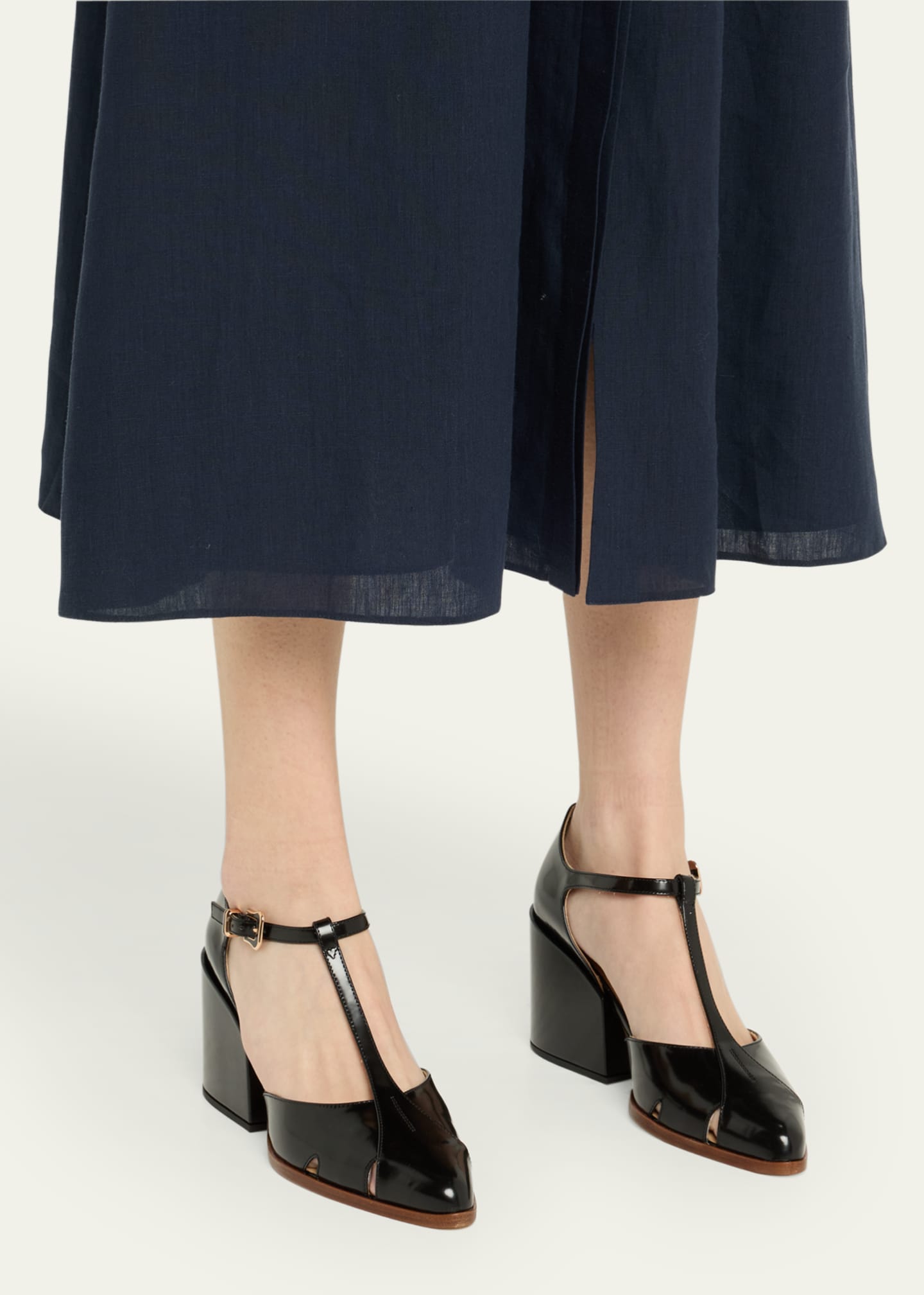 Gabriela Hearst Evita T-Strap Leather Block-Heel Pumps Image 2 of 6