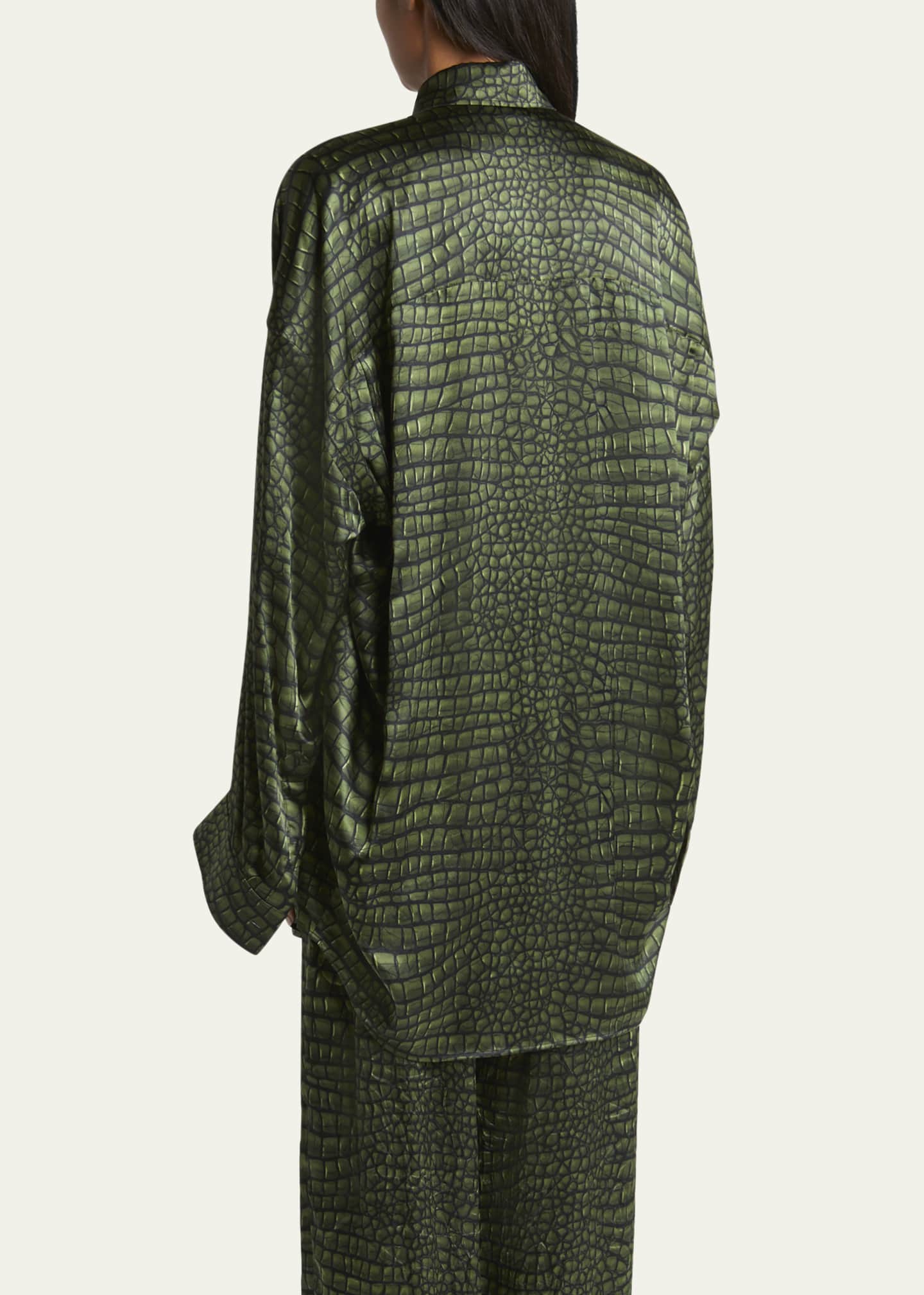 Balenciaga Crocodile Print Satin Button Down Cocoon Blouse Image 3 of 5