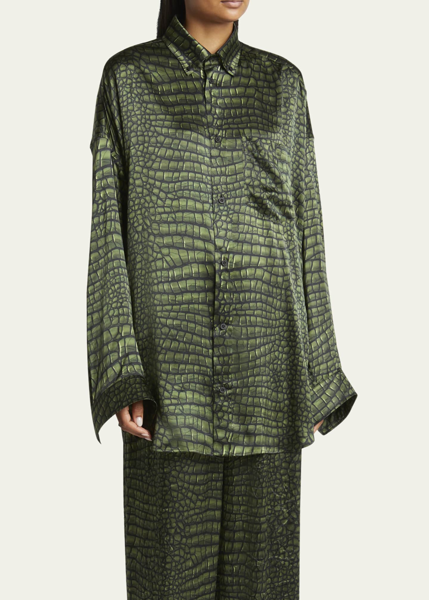 Balenciaga Crocodile Print Satin Button Down Cocoon Blouse Image 4 of 5