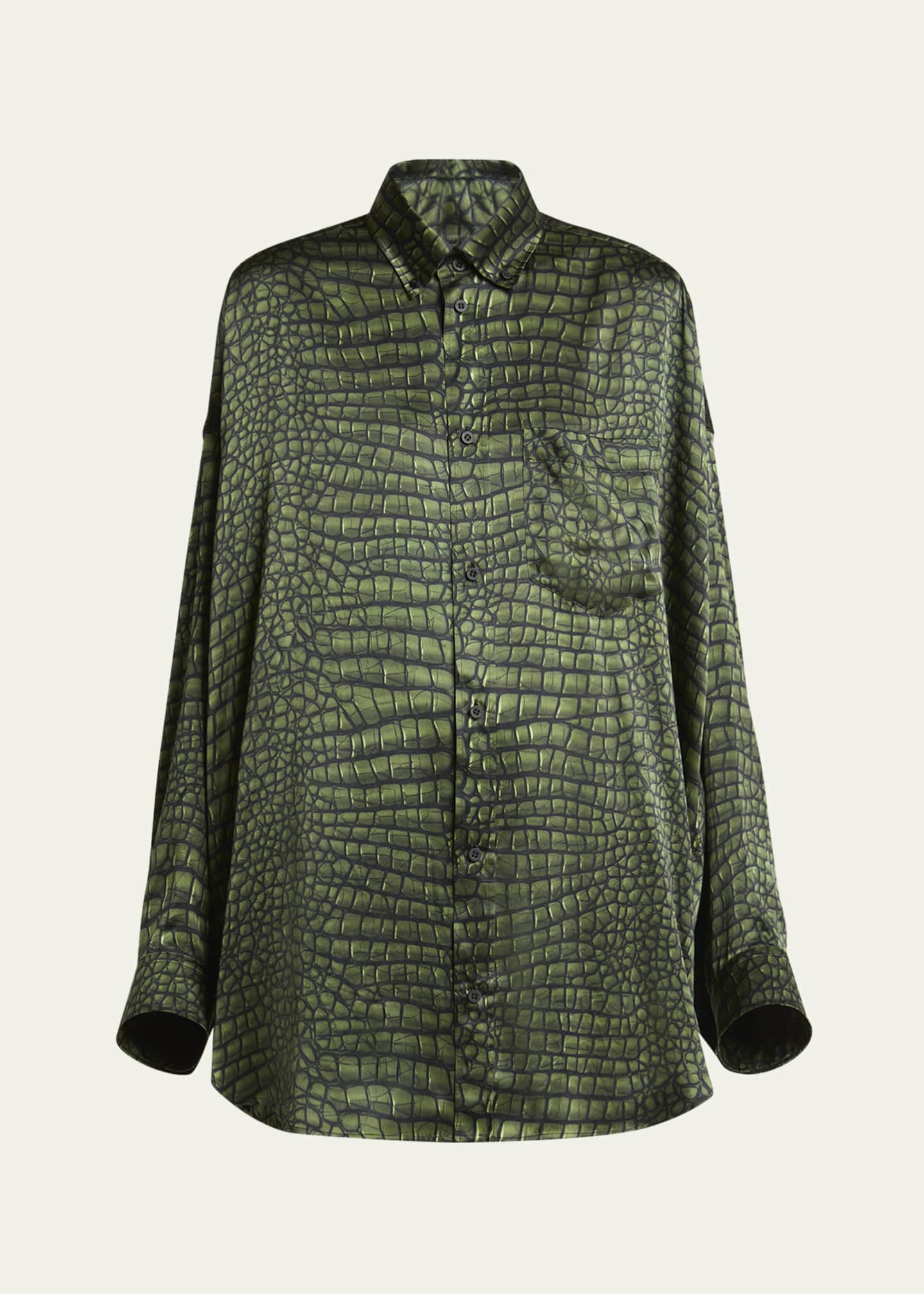 Balenciaga Crocodile Print Satin Button Down Cocoon Blouse Image 1 of 5