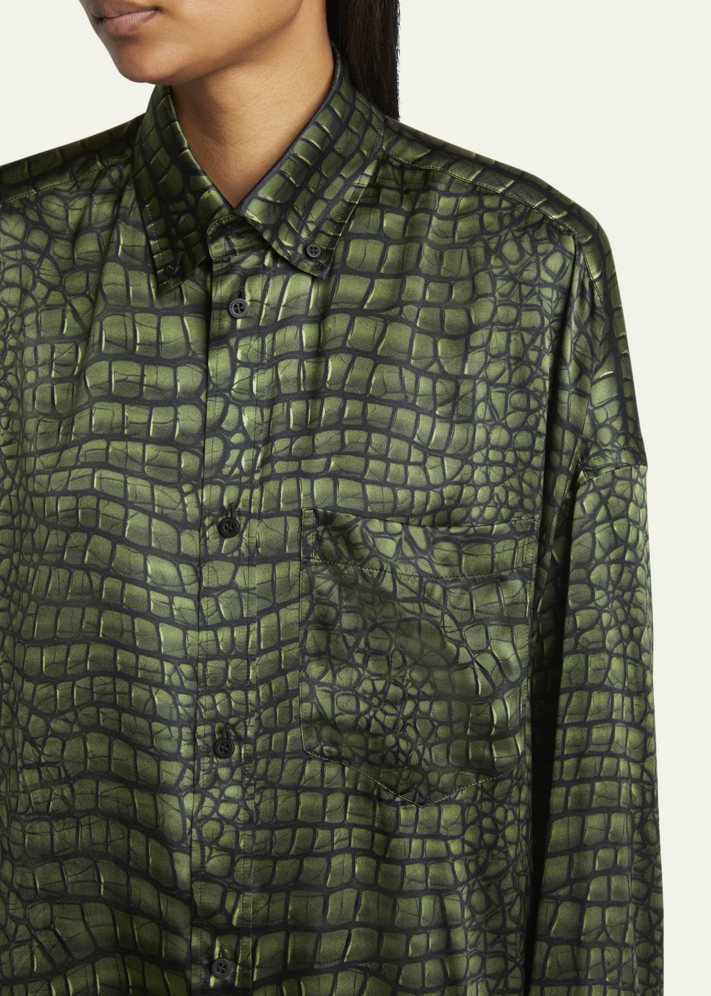 Balenciaga Crocodile Print Satin Button Down Cocoon Blouse Image 5 of 5