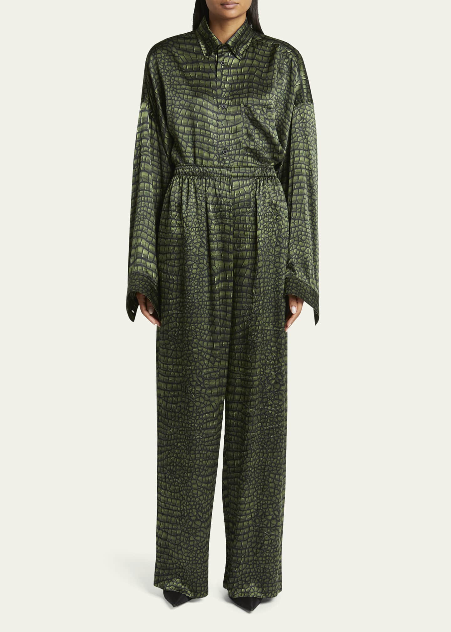 Balenciaga Crocodile Print Silk Satin Pajama Pants Image 2 of 5
