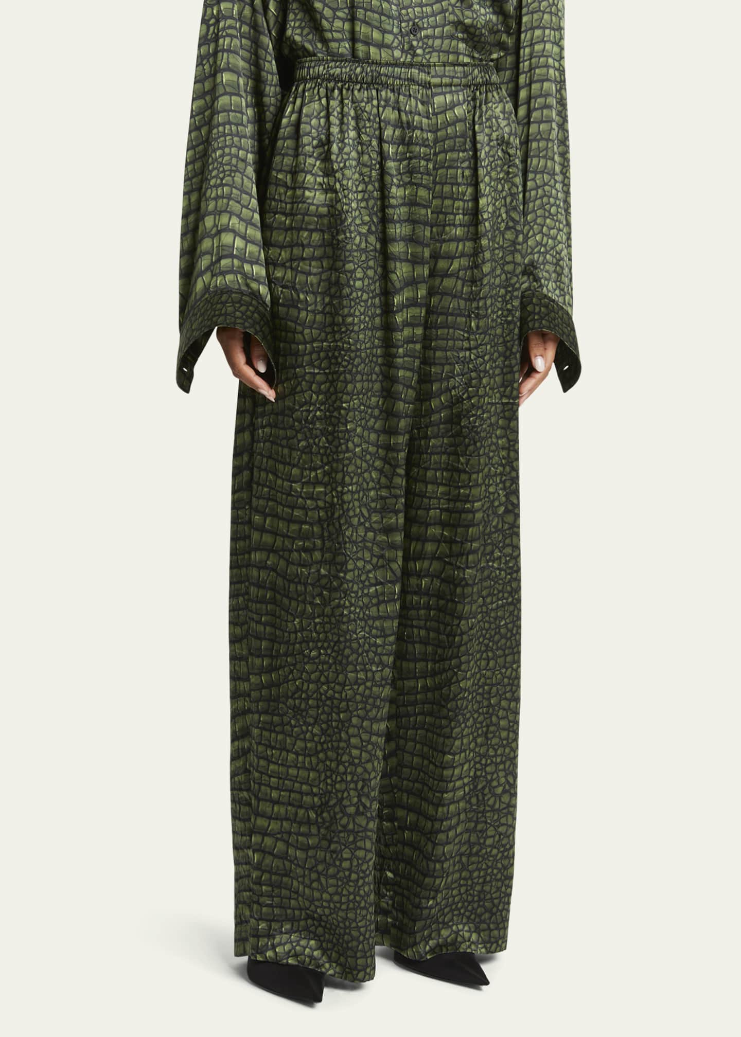 Balenciaga Crocodile Print Silk Satin Pajama Pants Image 4 of 5