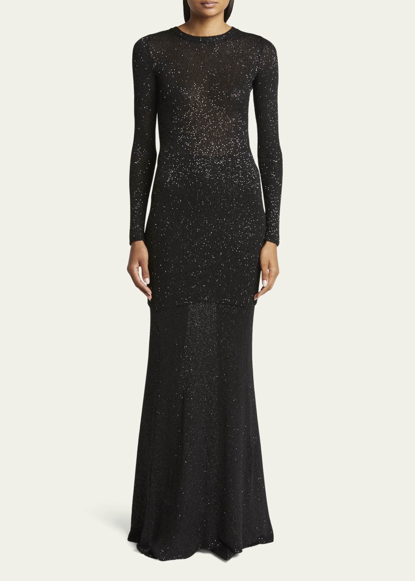 Balenciaga Sequined Knit Mini Long Sleeve Dress Image 2 of 5