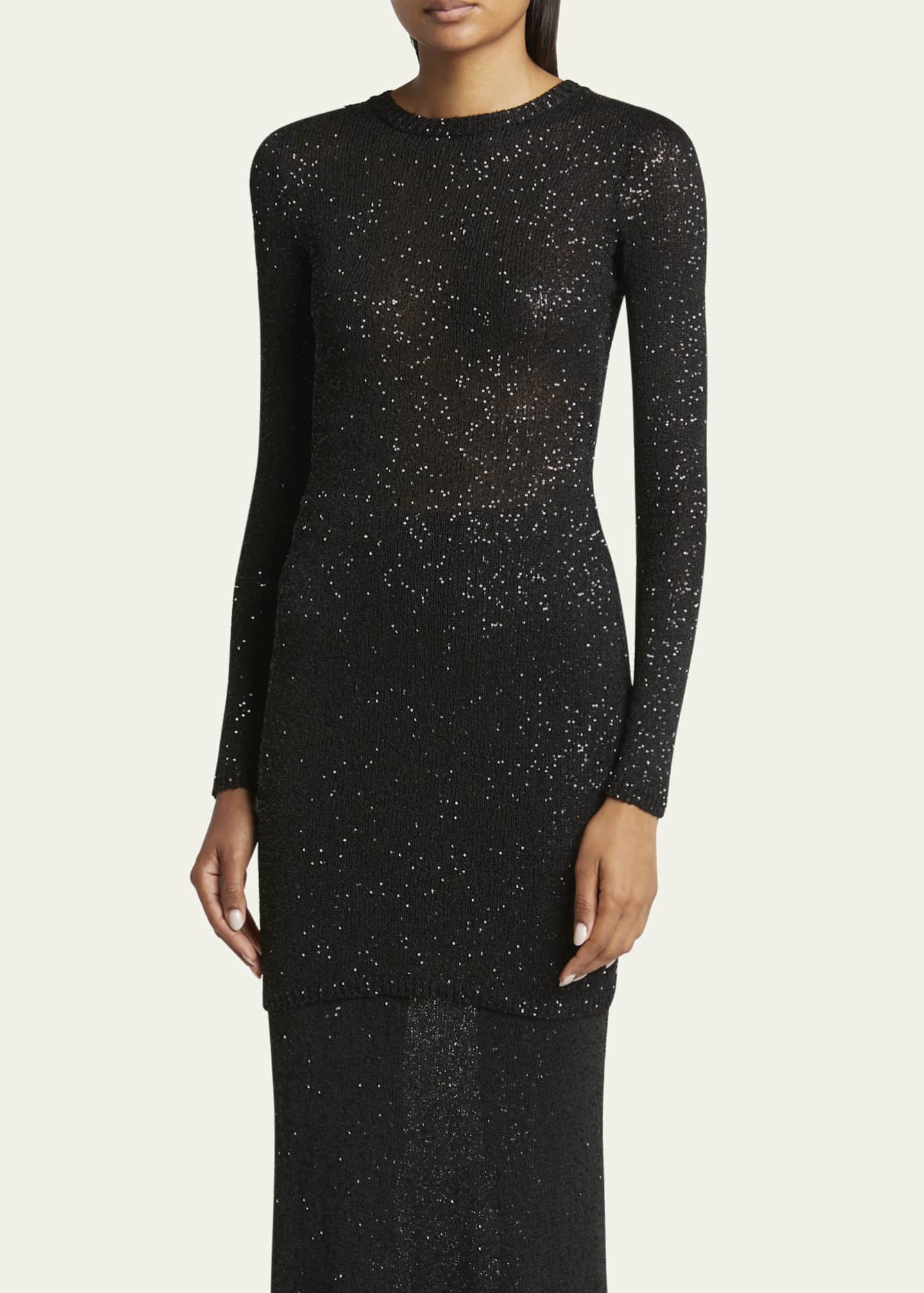 Balenciaga Sequined Knit Mini Long Sleeve Dress Image 4 of 5