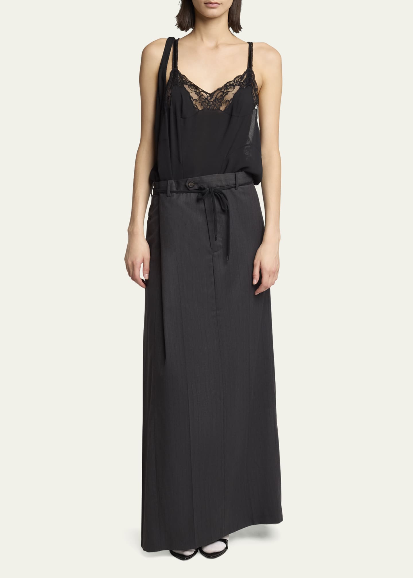 Balenciaga Long Hybrid Belted Slip Dress - Noir