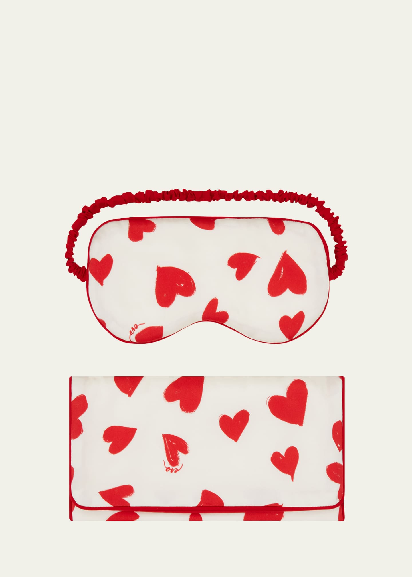 Olivia von Halle Audrey Heart-Print Silk Satin Sleep Mask