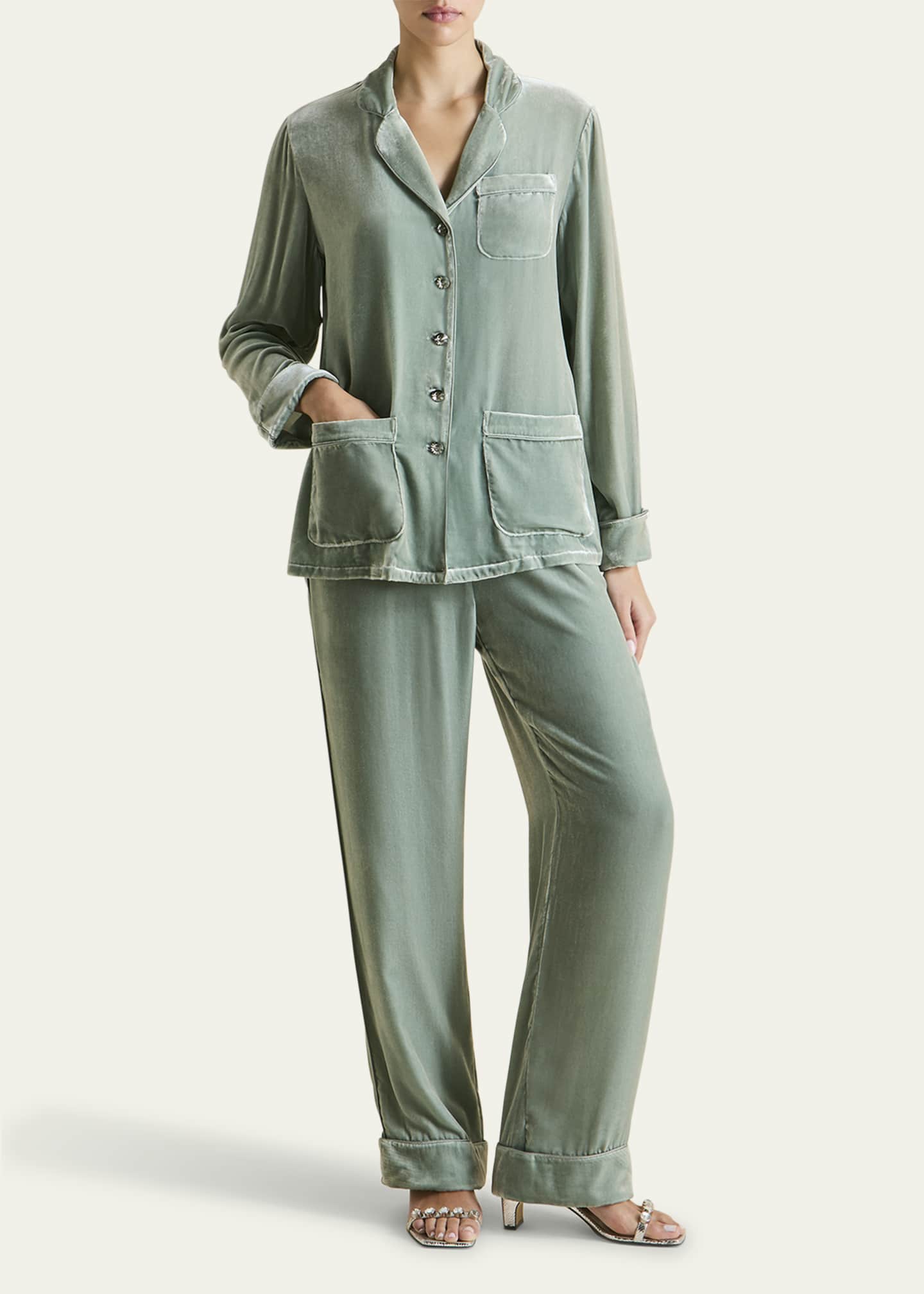 Olivia von Halle Coco Straight-Leg Silk Velvet Pajama Set Image 2 of 5