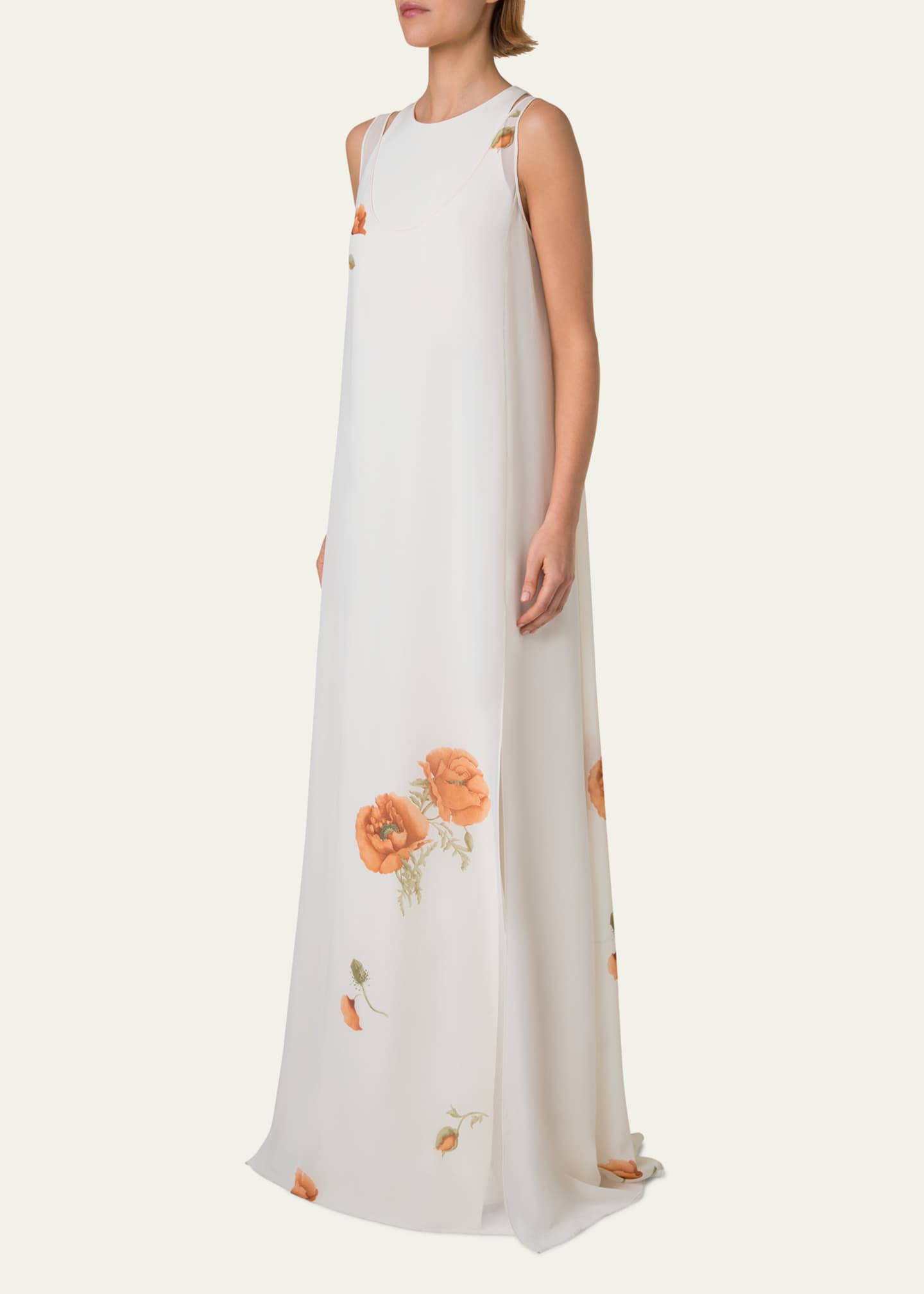 Akris Italian Anemone Print Silk Crepe Georgette Overlayer Gown Image 4 of 5